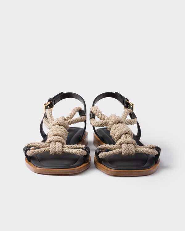 Flat leather and cord sandals - Black Flat leather and cord sandals - Black