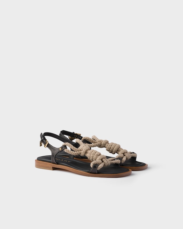 シューズ・サンダルその他 PRADA Woman Flat sandals Black 1X894NF01038 F0002 Black Flat Leather And Cord Sandals | PRADA