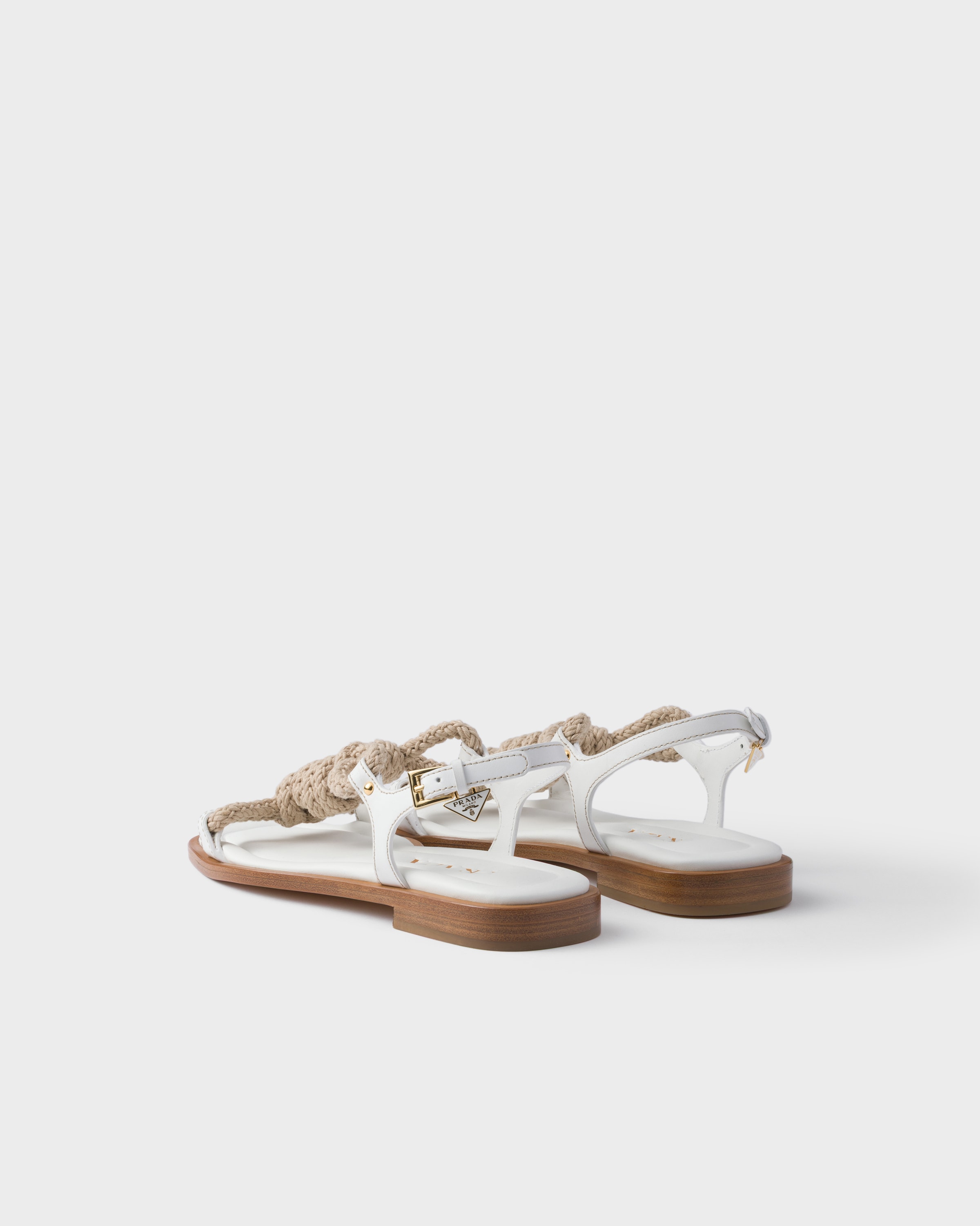 Prada Flat Leather And Cord Sandals