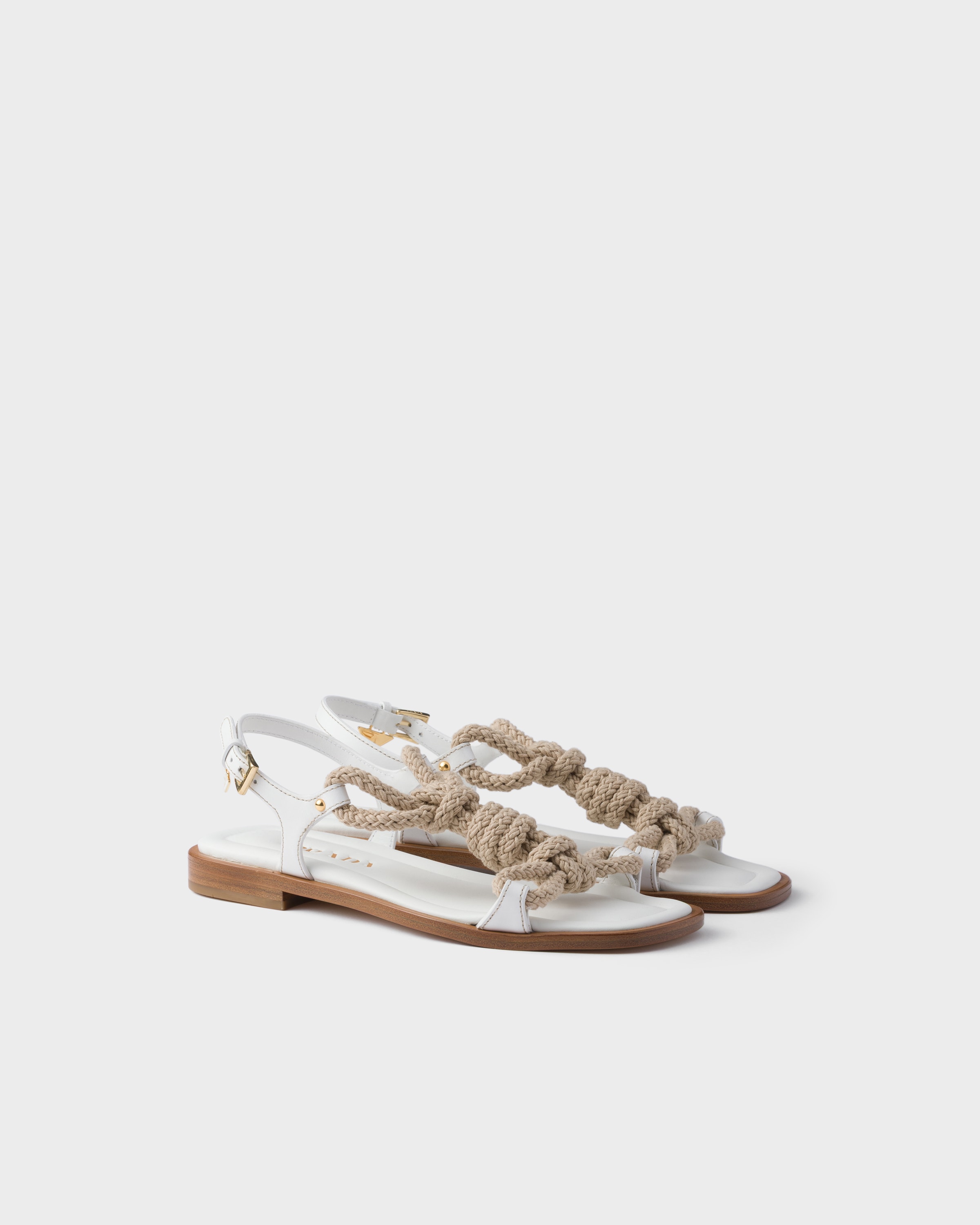 Prada Flat Leather And Cord Sandals