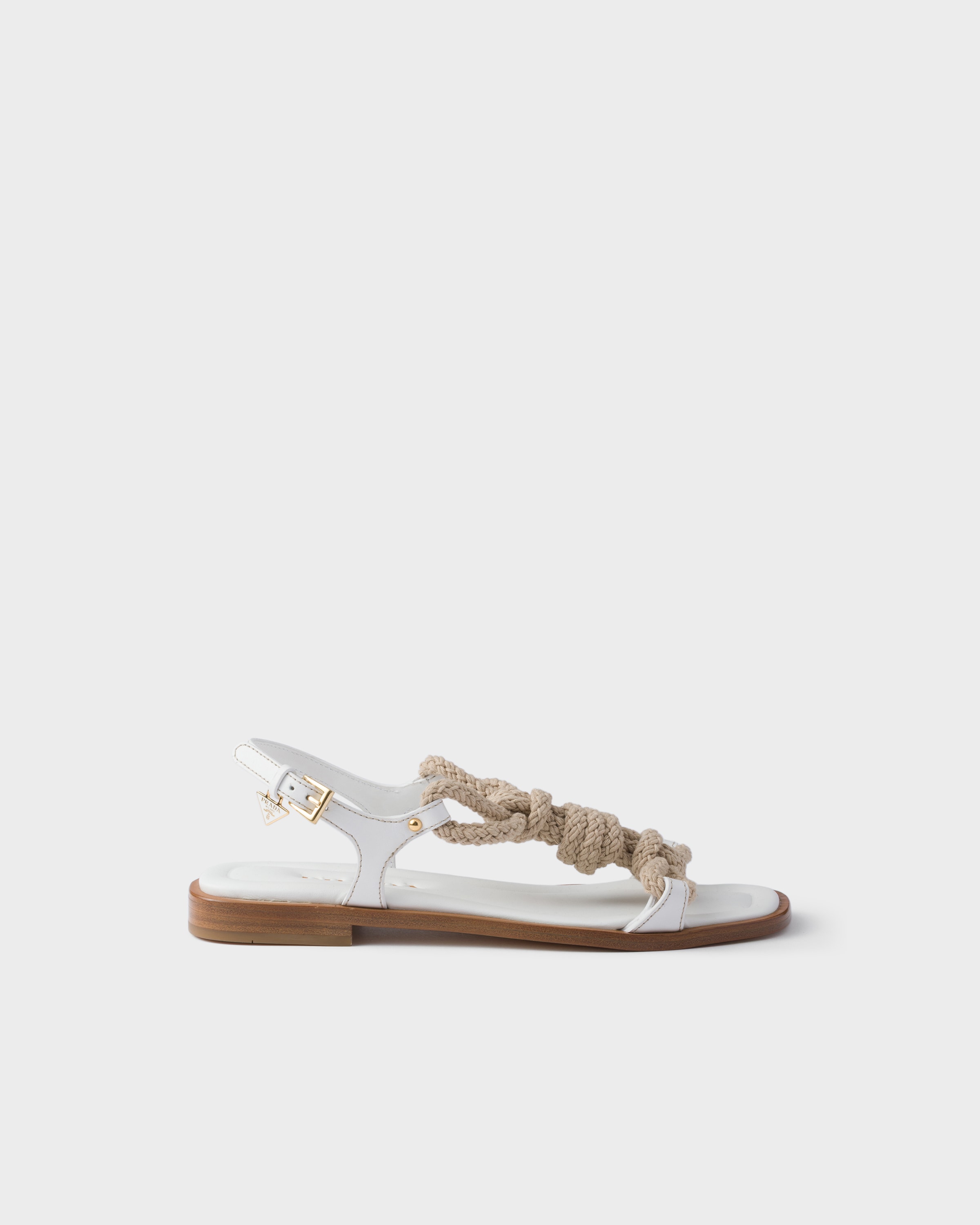 Prada Flat Leather And Cord Sandals