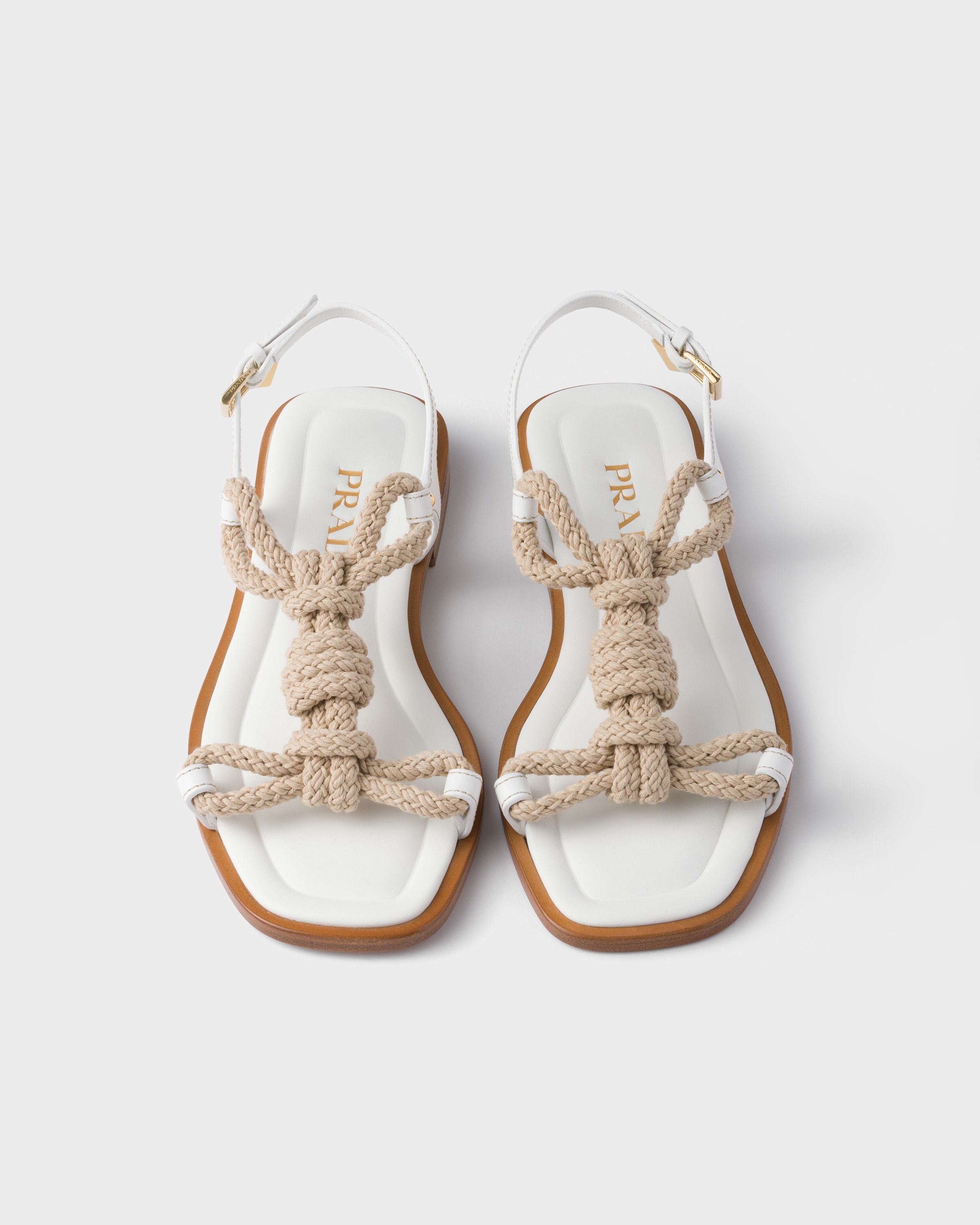 Prada Flat Leather And Cord Sandals