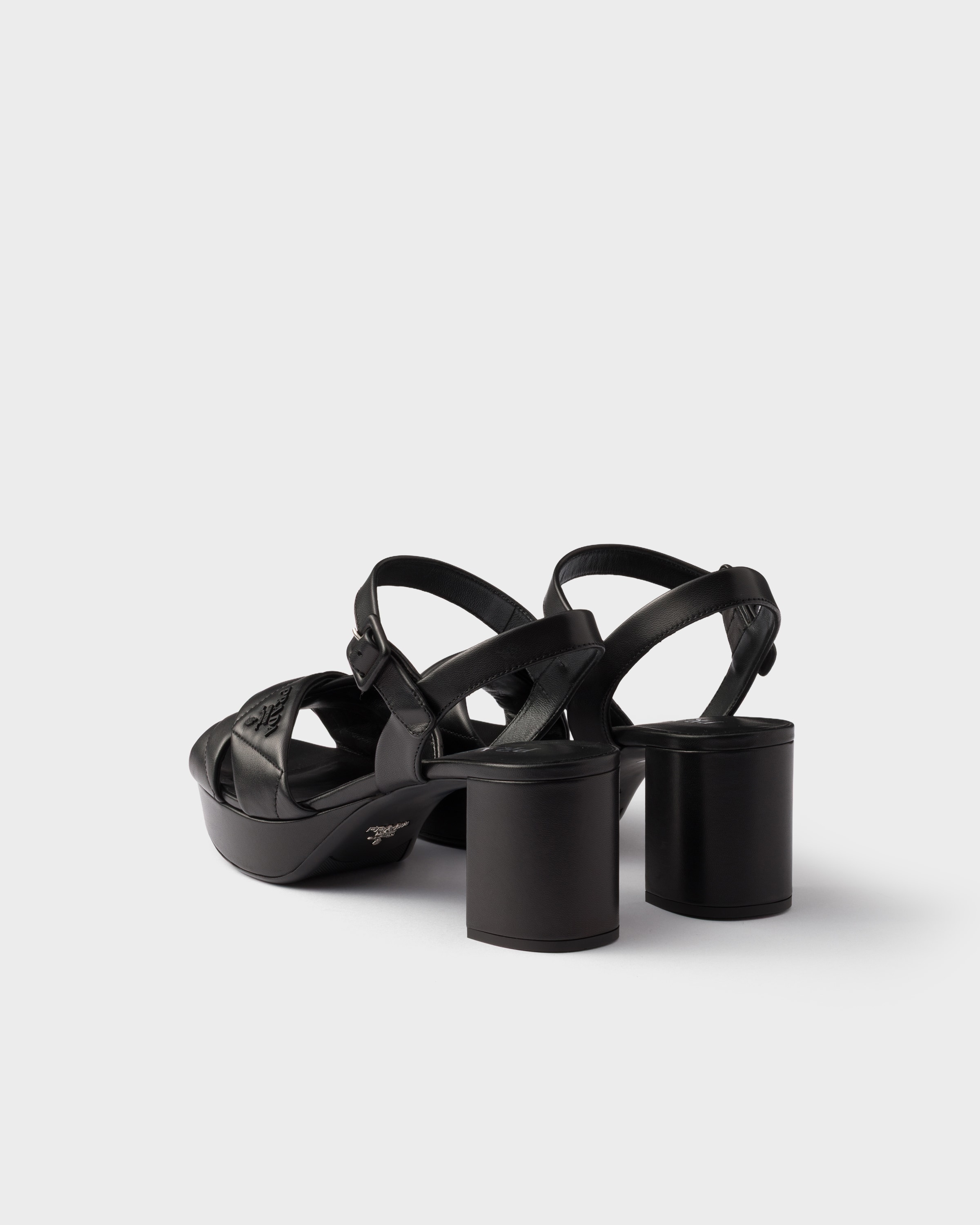 Black Quilted Nappa Leather Platform Sandals PRADA