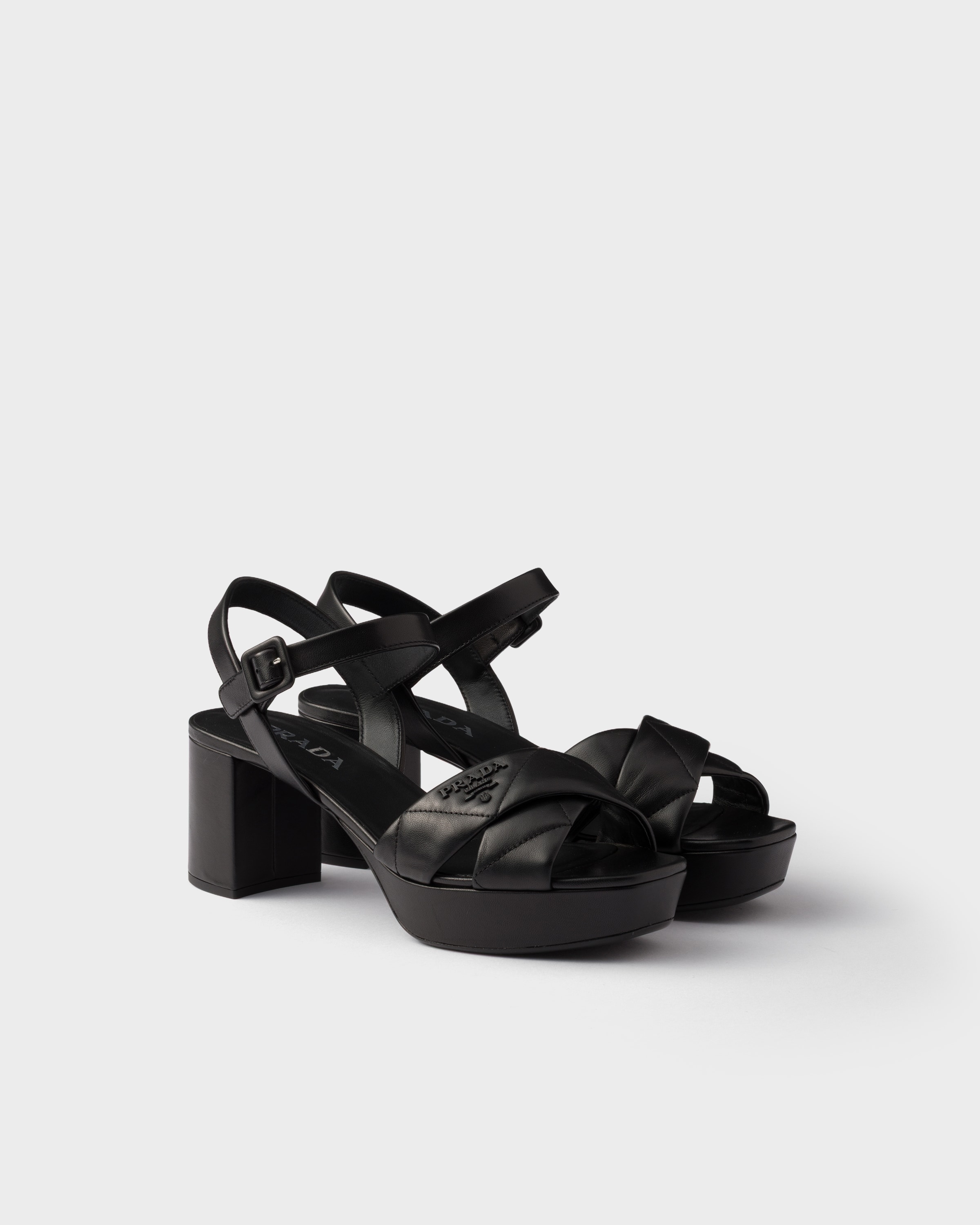 Shop Prada Plateausandalen Aus Gestepptem Nappa-leder In Black