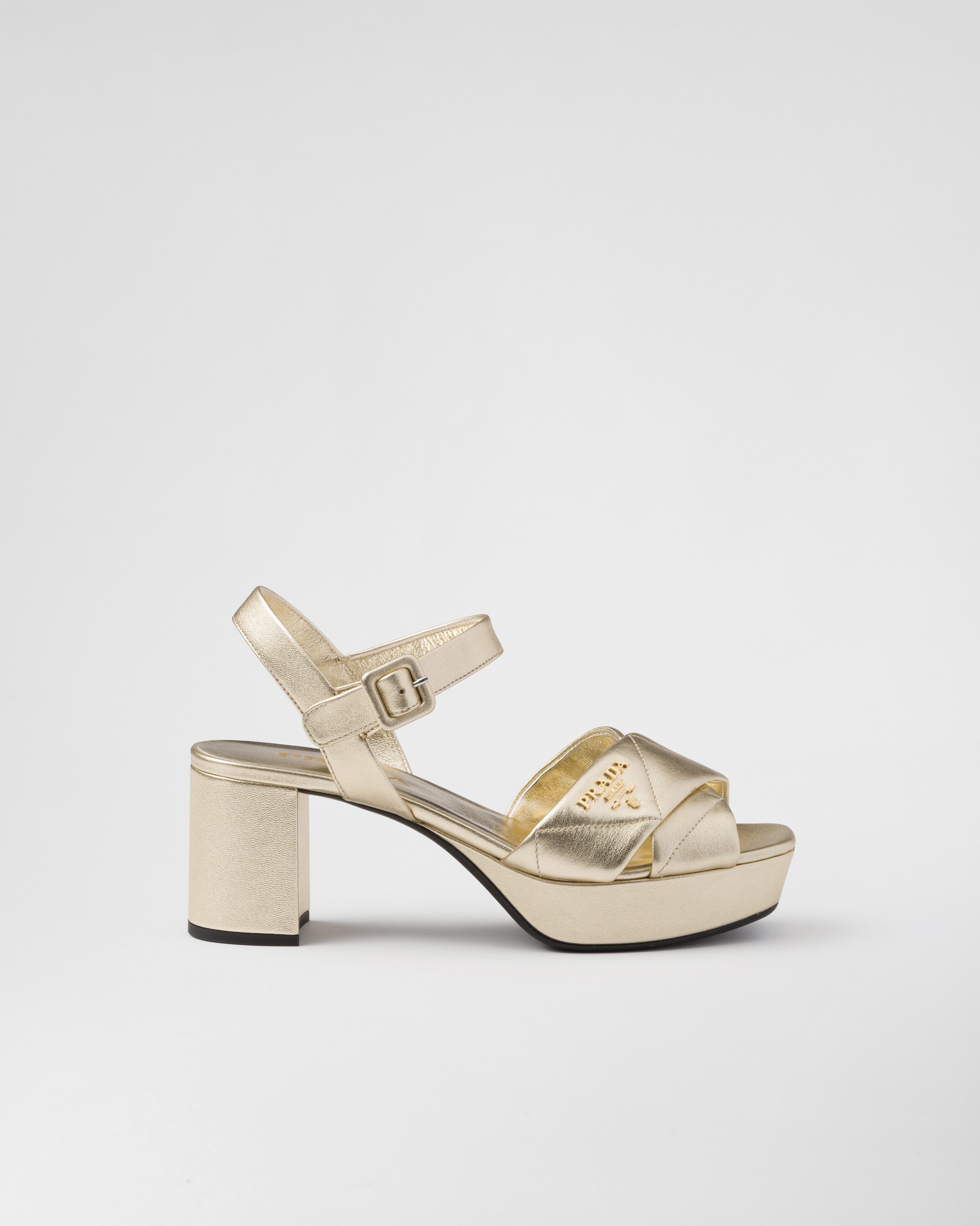 Shop Prada Quilted Nappa Leather Platform Sandals In Pyrite