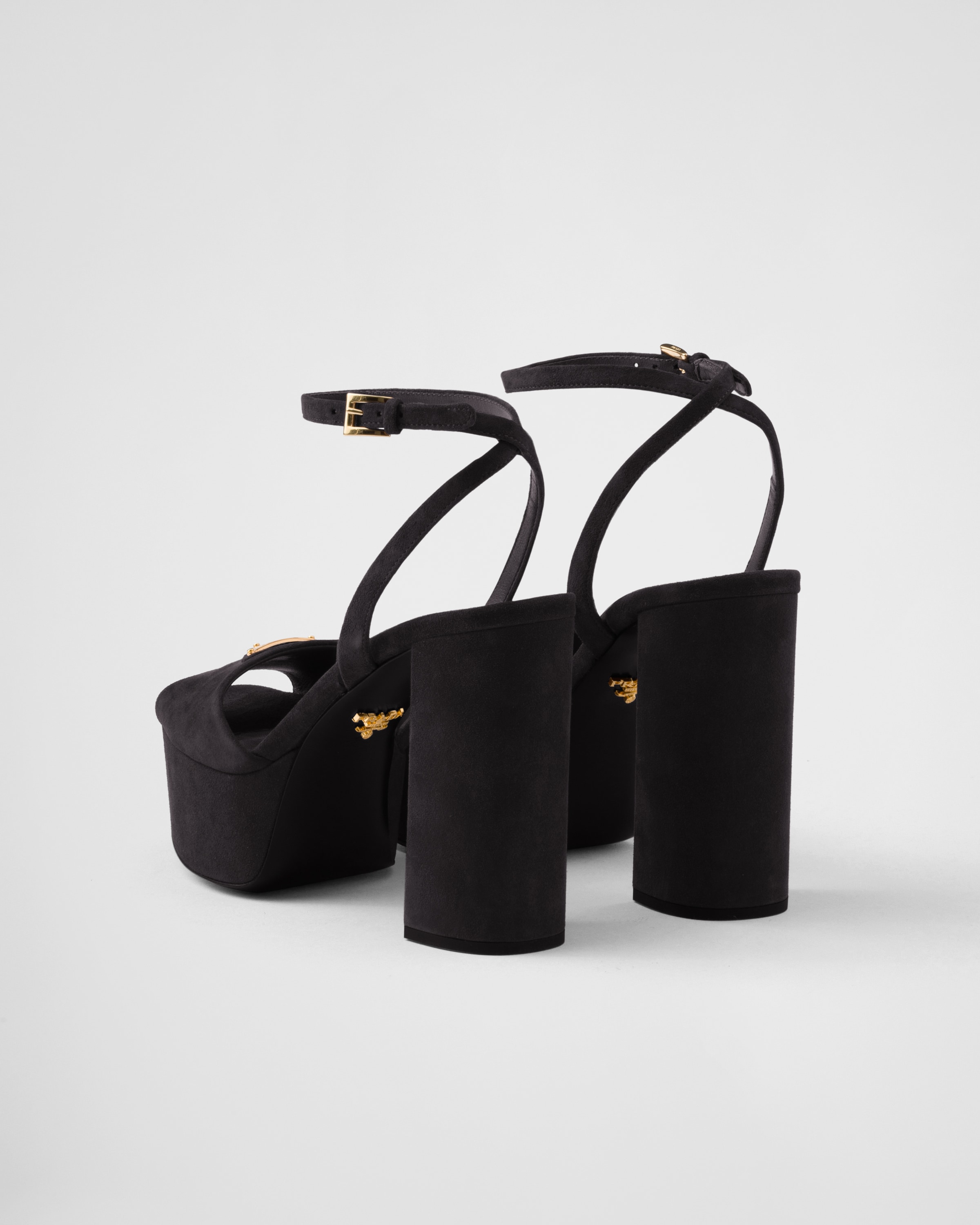 Prada Black Suede Heels In Black