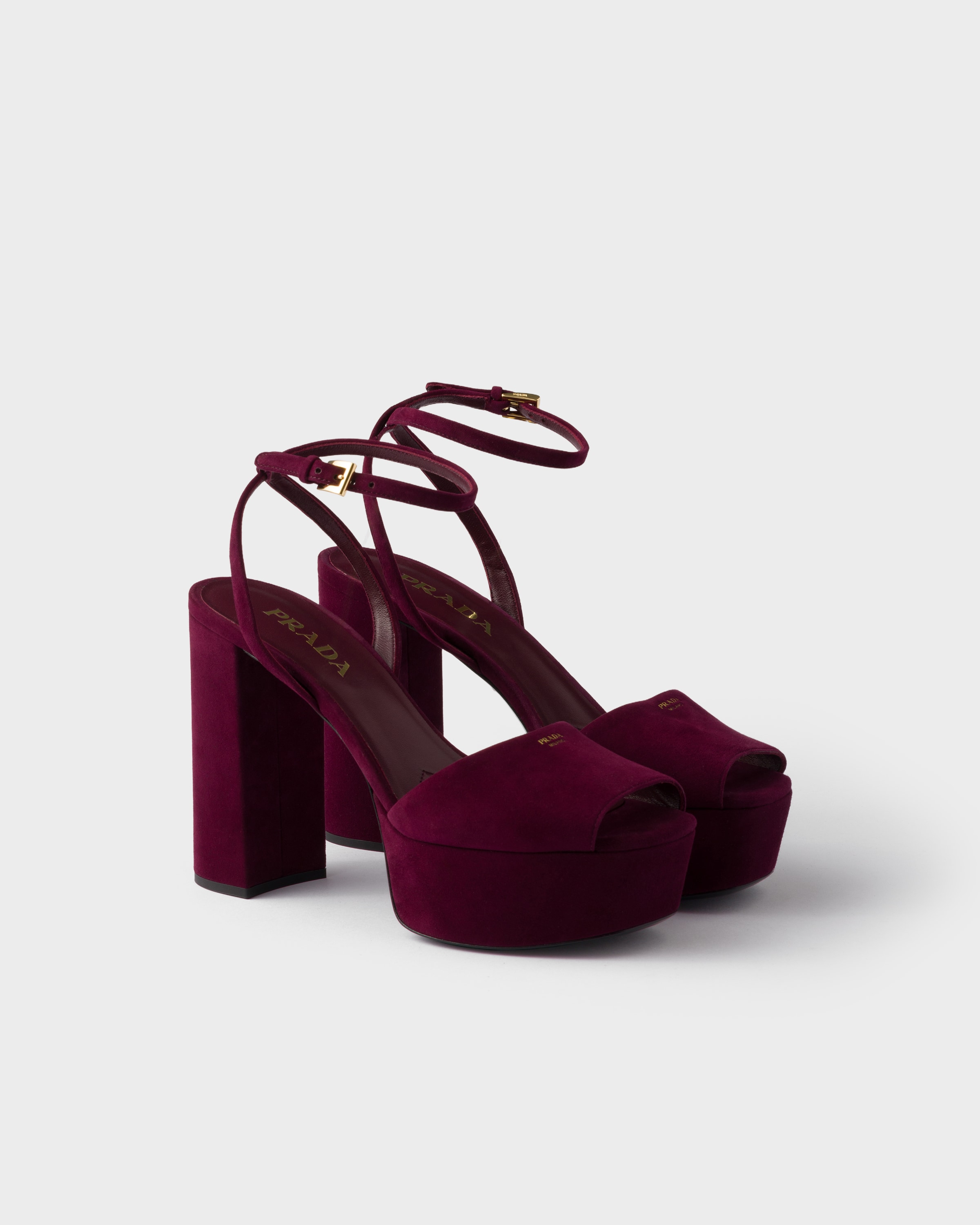 Prada Suede Platform Sandals In Burgundy