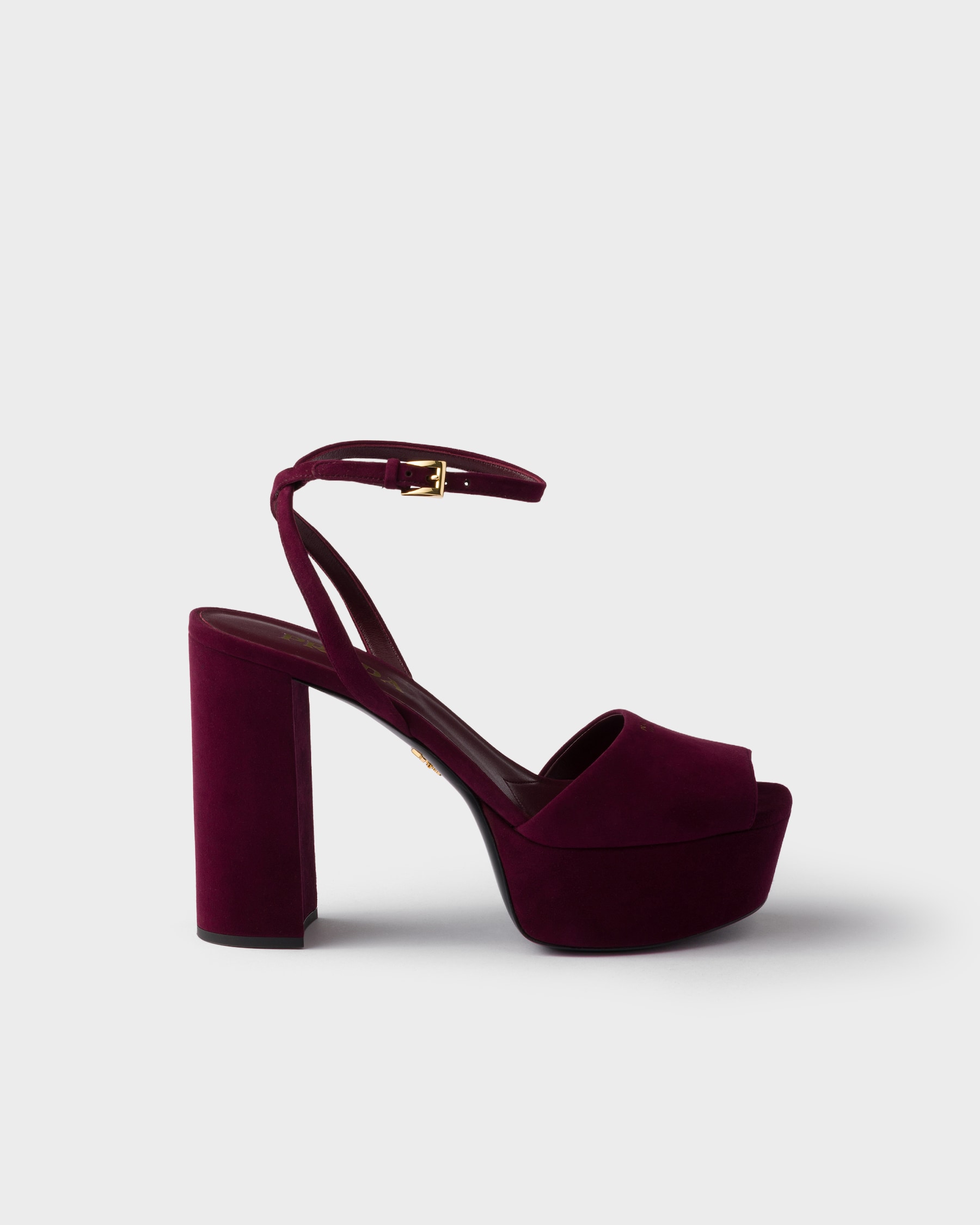 PRADA 26S HEELED SANDALS 115MM IN GRAY SUEDE