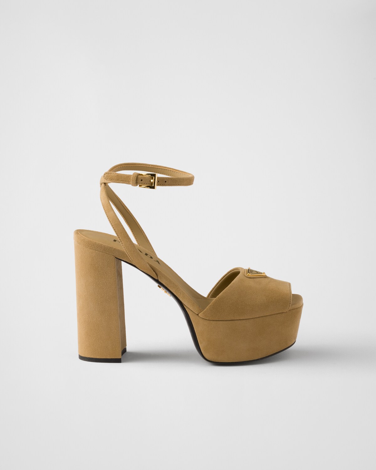 PRADA 25S HIGH-HEEL SANDALS 140 MM IN CARAMEL BROWN SUEDE STYLE 6