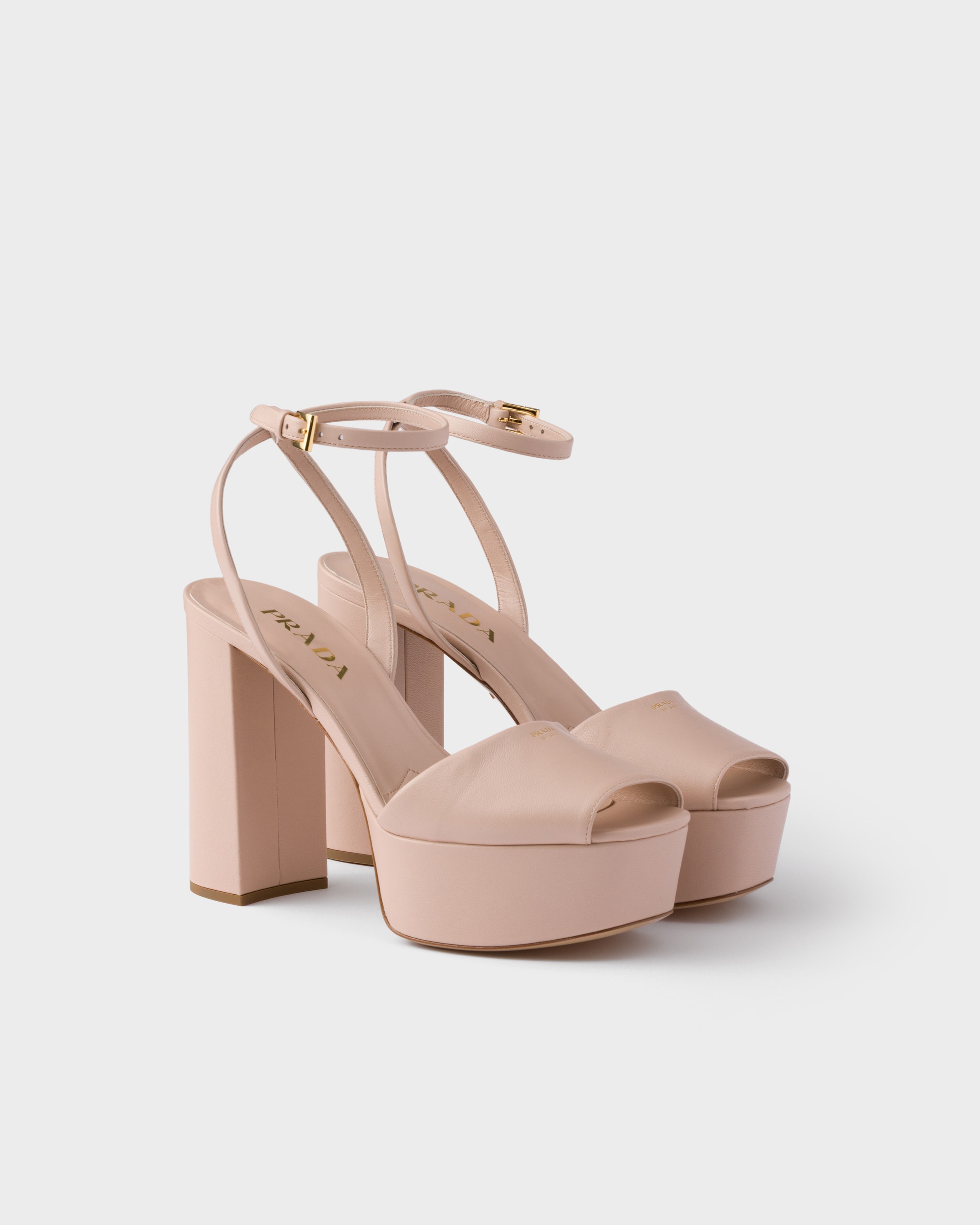 Powder Pink Nappa leather platform sandals | PRADA - United States