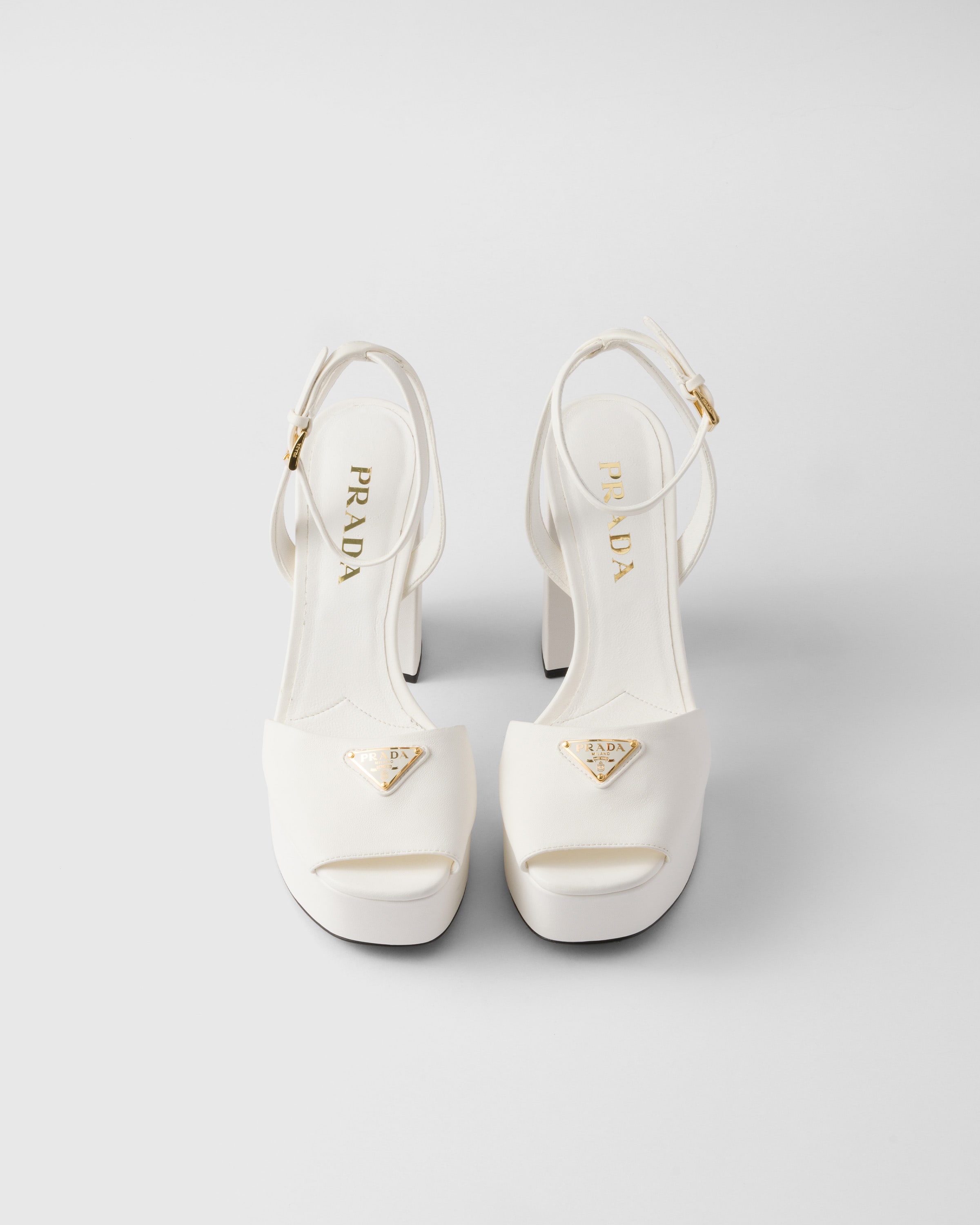Prada Nappa Leather Platform Sandals 115 In Ivory