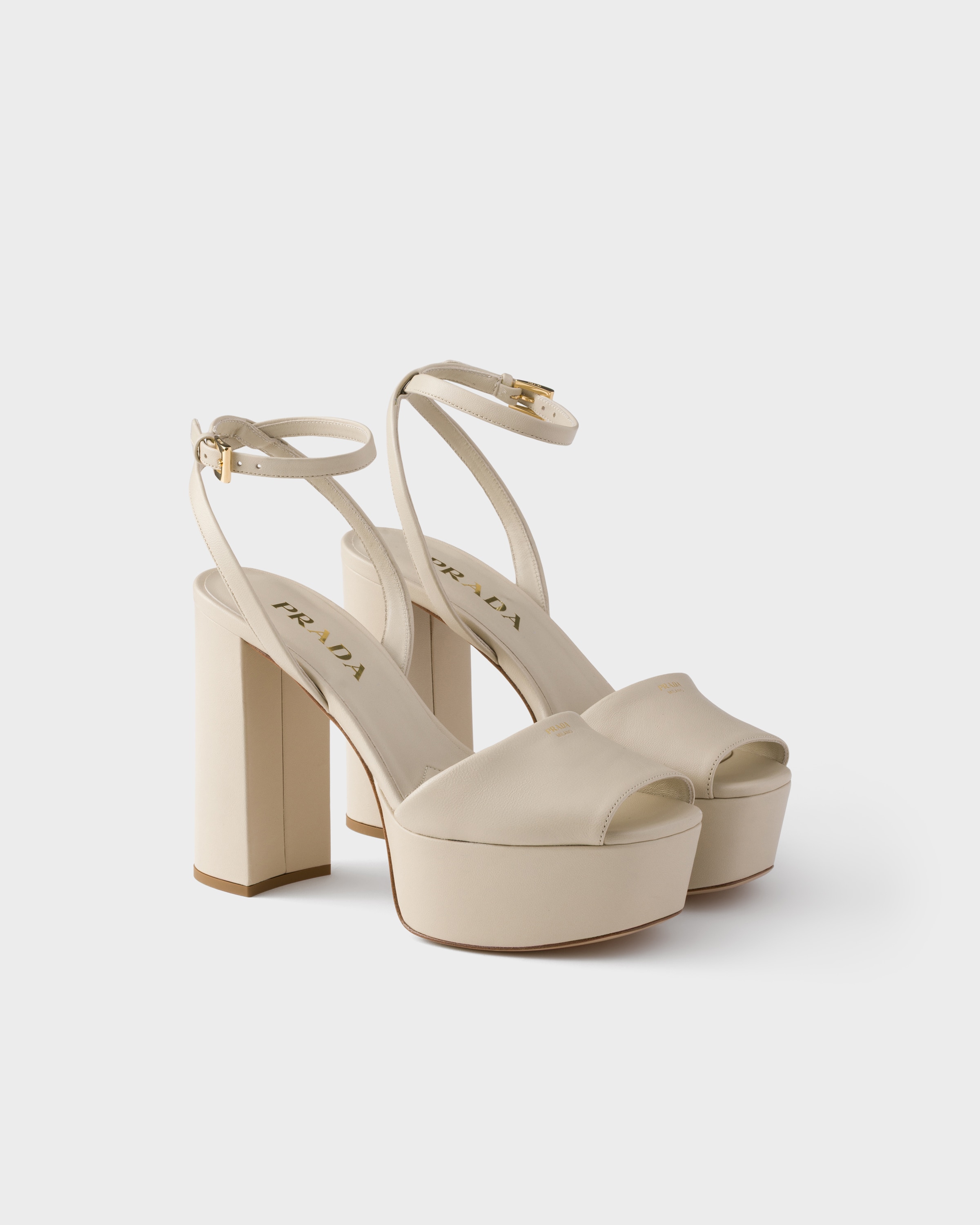 Ivory Nappa Leather Platform Sandals | PRADA - United States