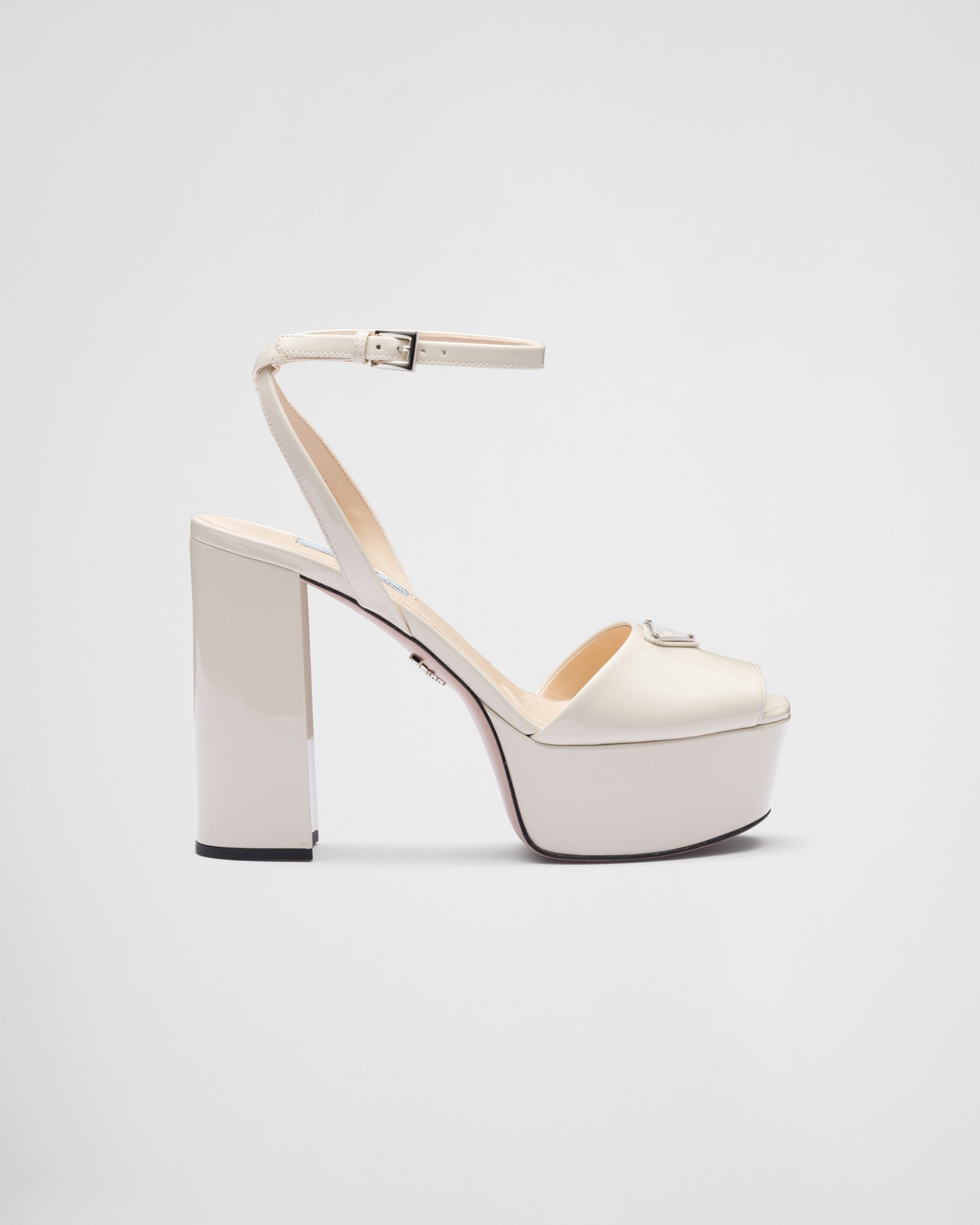 Ivory Patent Leather Platform Sandals PRADA