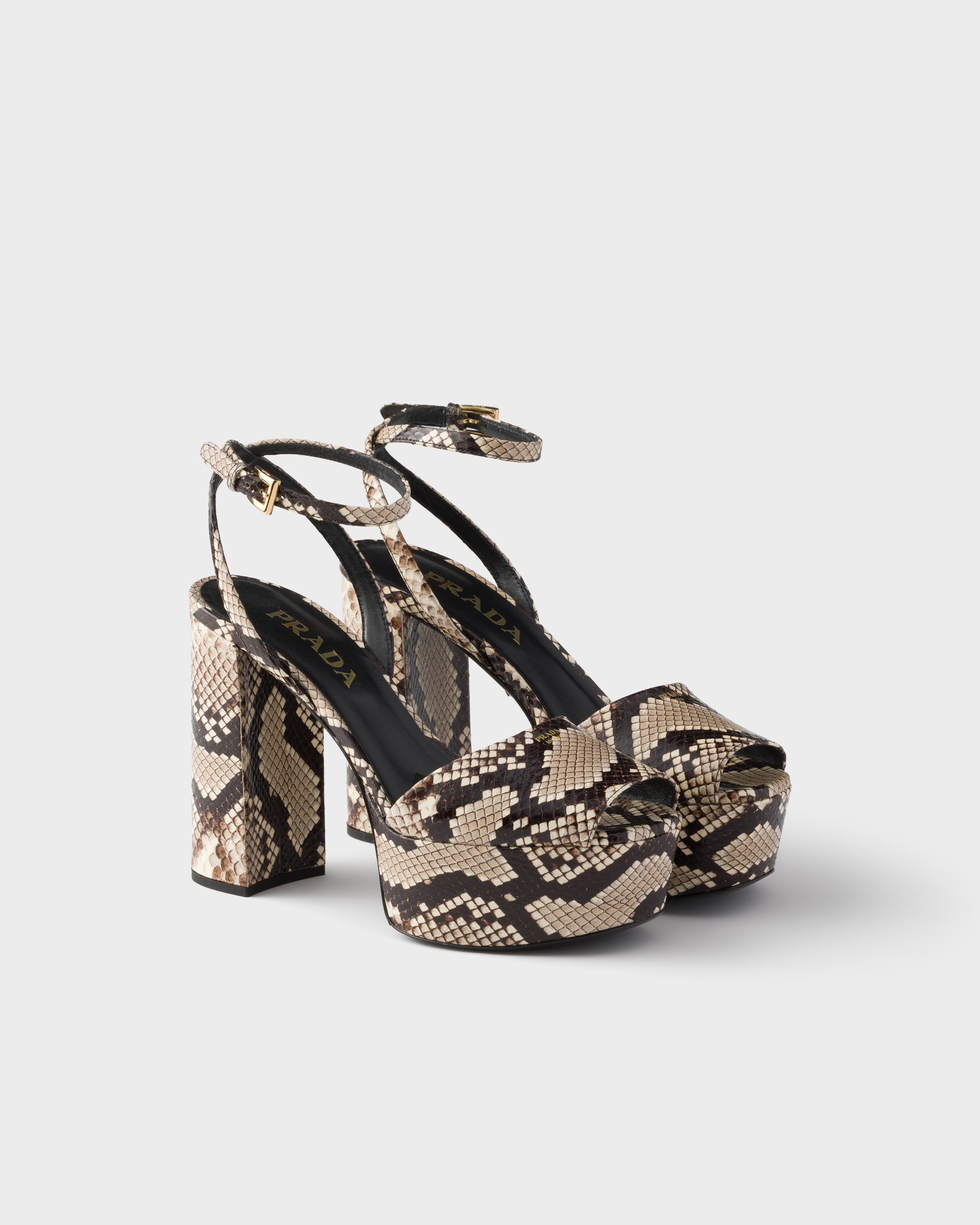 Rock Gray Python-print Ayers Leather Platform Sandals | PRADA