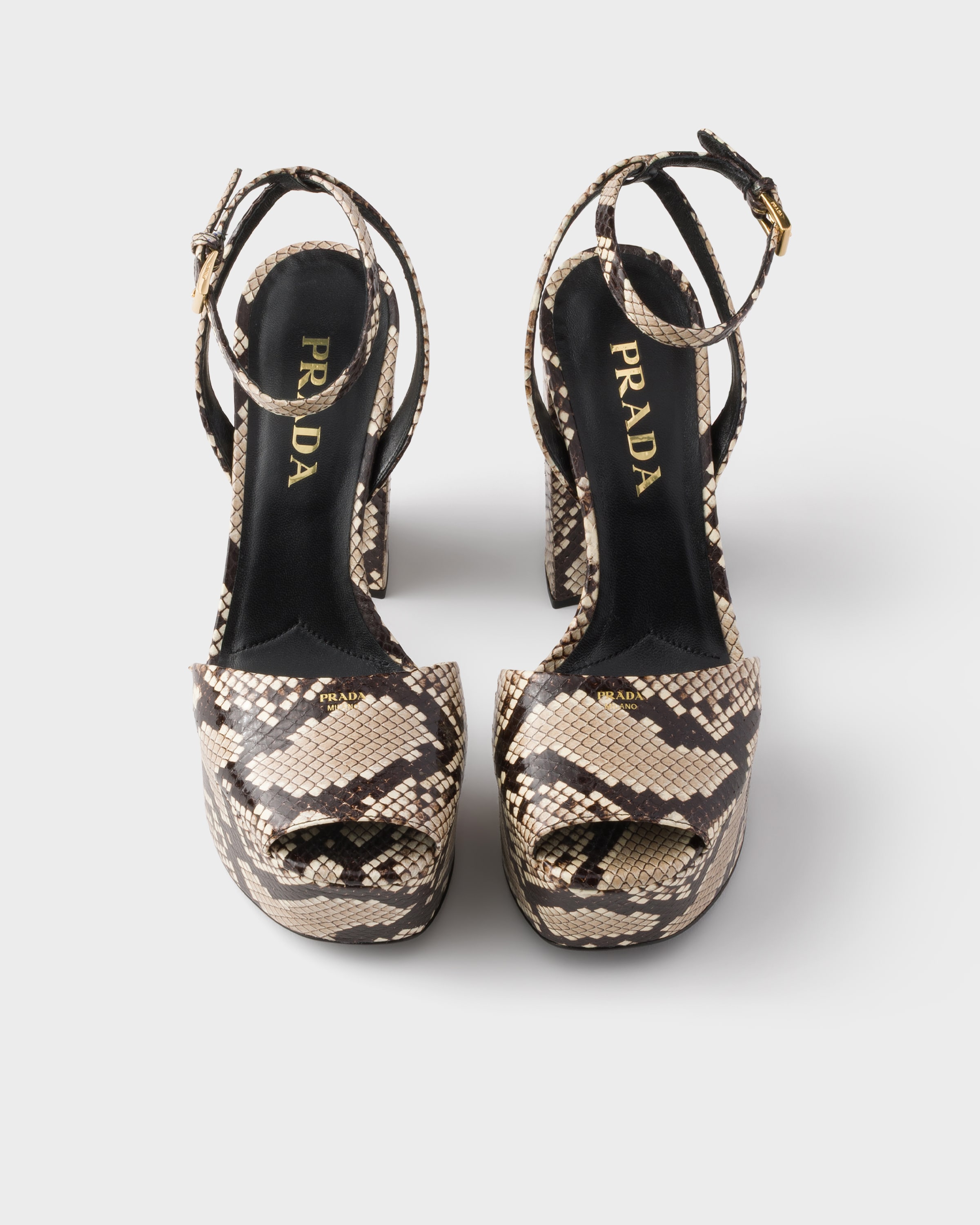 Rock Gray Python-print Ayers Leather Platform Sandals | PRADA