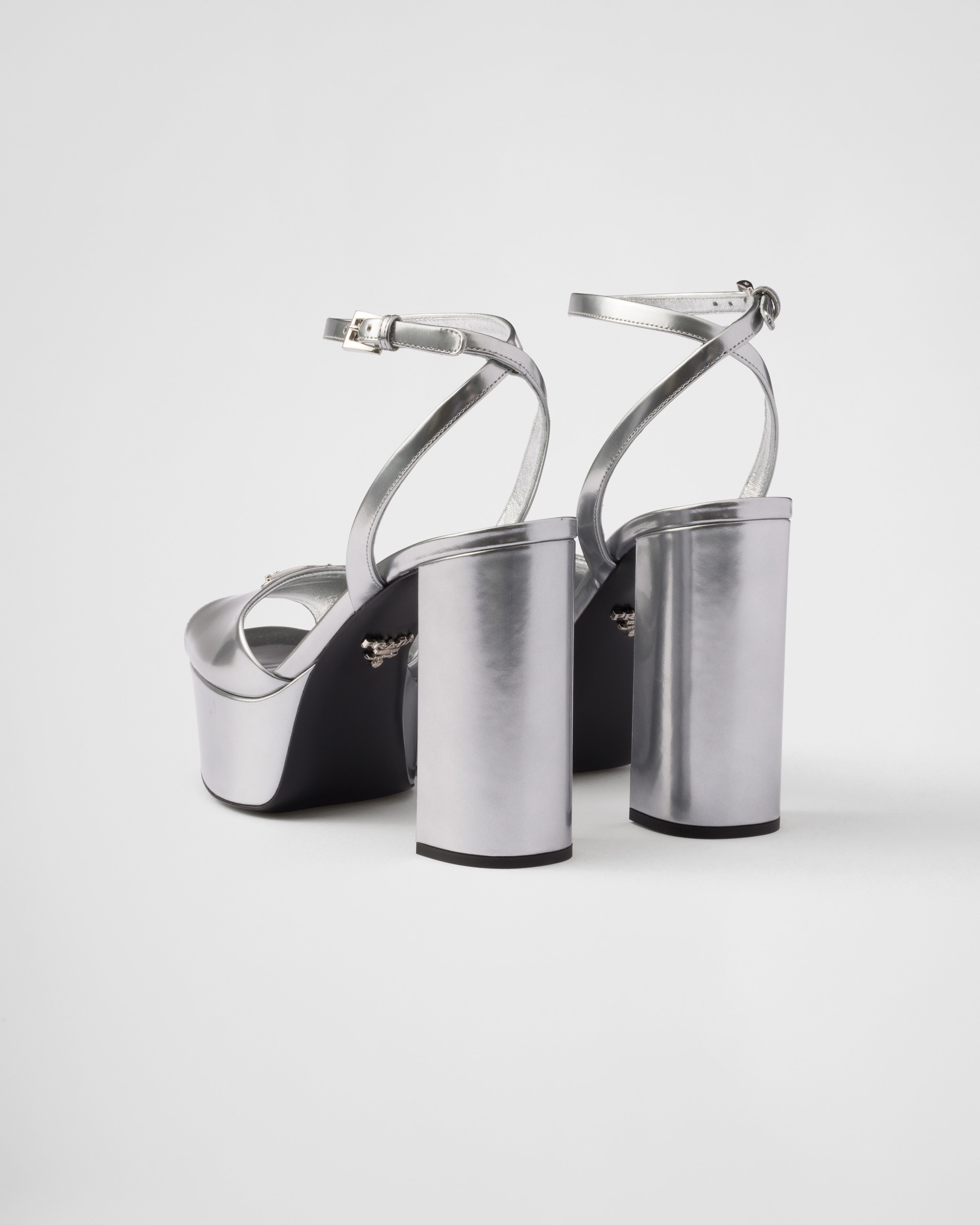 Silver Metallic Leather Platform Sandals PRADA