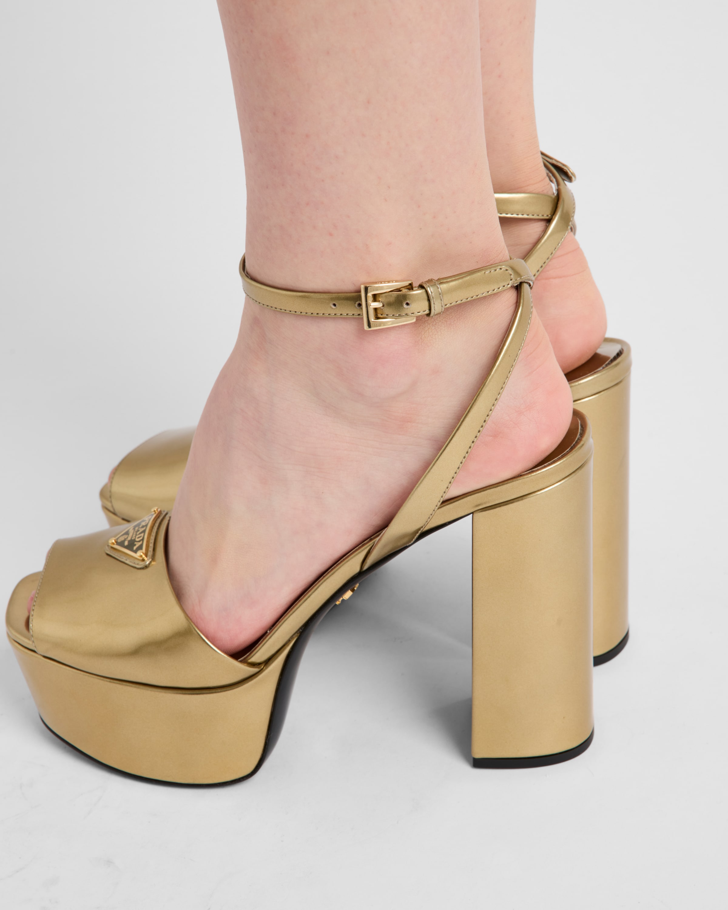 Prada metallic platform sandal 2025
