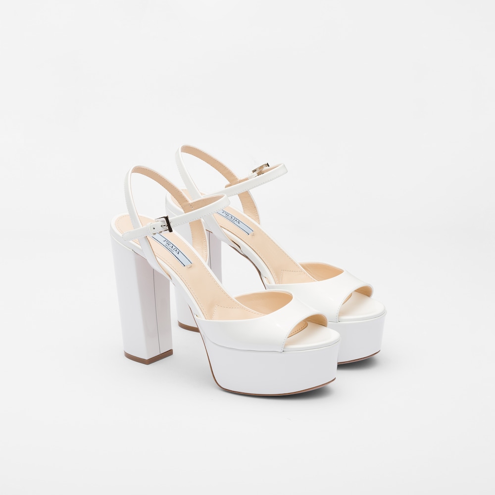 White High-heeled patent leather sandals | Prada