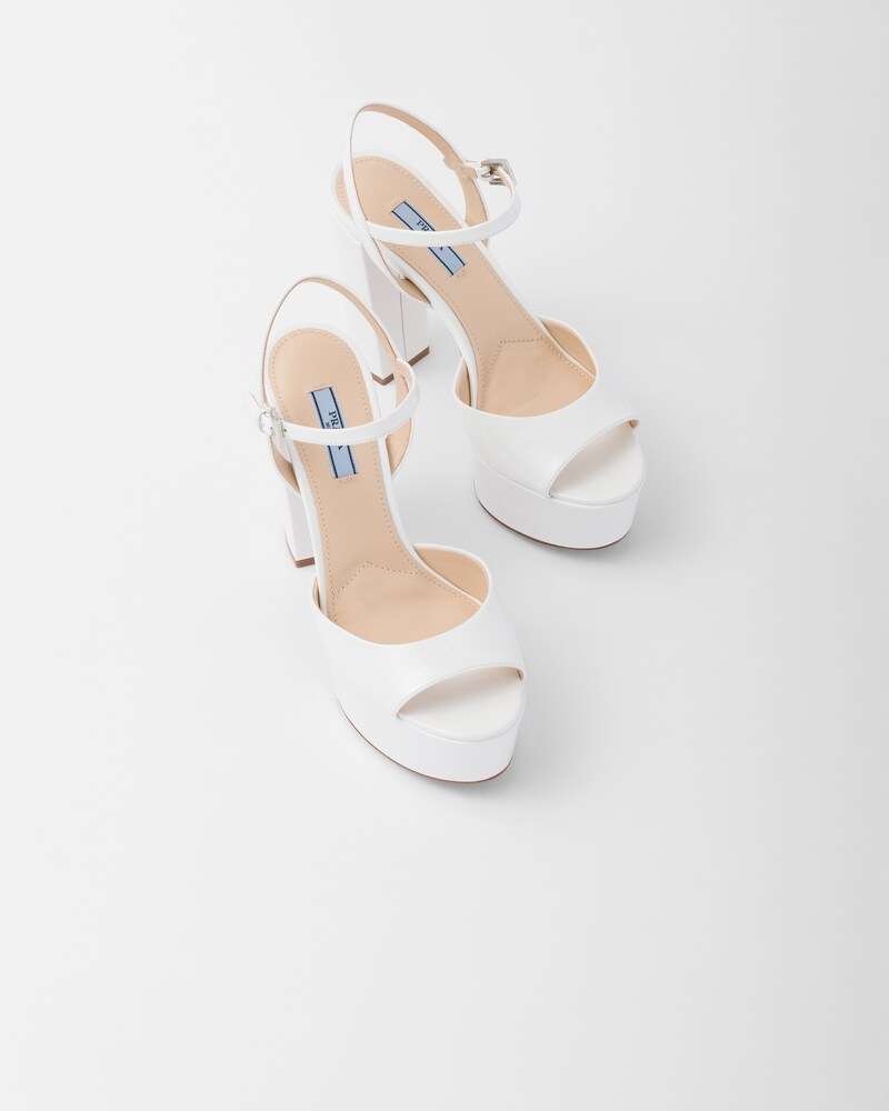 PRADA 26S POINTED-TOE HIGH HEELS 60MM IN WHITE PATENT CALFSKIN WITH LOGO