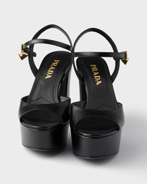 Patent Saffiano leather platform sandals - Black Patent Saffiano leather platform sandals - Black