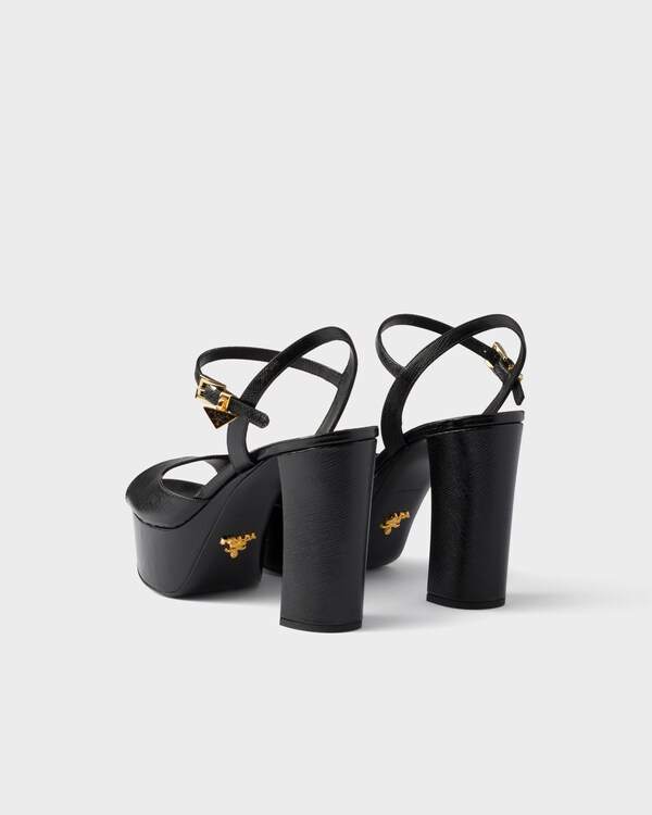 Patent Saffiano leather platform sandals - Black Patent Saffiano leather platform sandals - Black