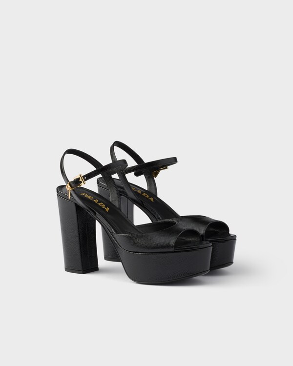 Patent Saffiano leather platform sandals - Black Patent Saffiano leather platform sandals - Black