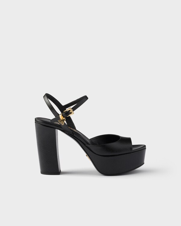Patent Saffiano leather platform sandals - Black Patent Saffiano leather platform sandals - Black