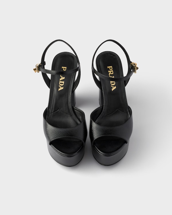 Patent Saffiano leather platform sandals - Black Patent Saffiano leather platform sandals - Black