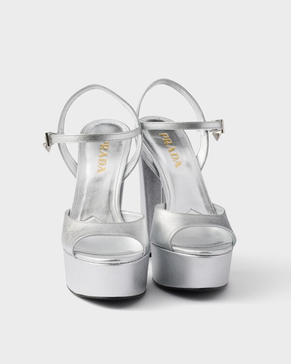 Patent Saffiano leather platform sandals - Silver Patent Saffiano leather platform sandals - Silver