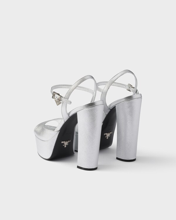 Patent Saffiano leather platform sandals - Silver Patent Saffiano leather platform sandals - Silver