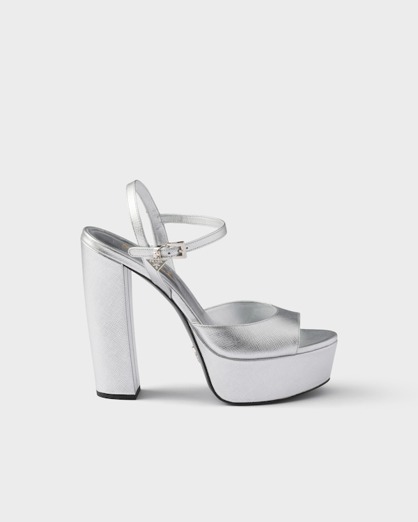Patent Saffiano leather platform sandals - Silver Patent Saffiano leather platform sandals - Silver