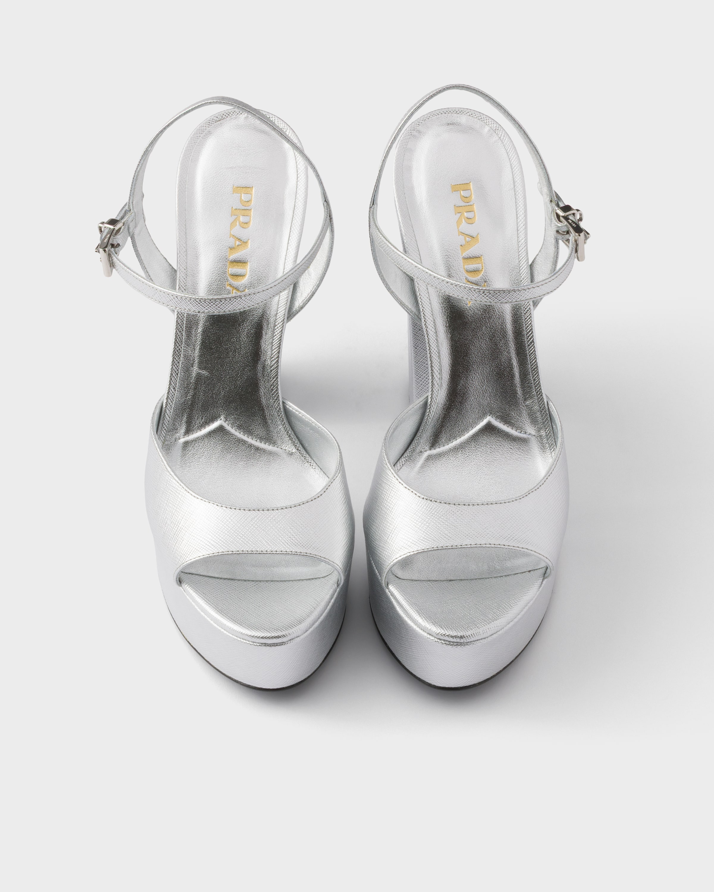 Silver Patent Saffiano Leather Platform Sandals | PRADA - United