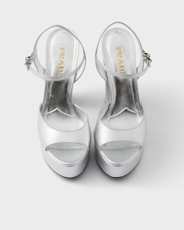 Patent Saffiano leather platform sandals - Silver Patent Saffiano leather platform sandals - Silver