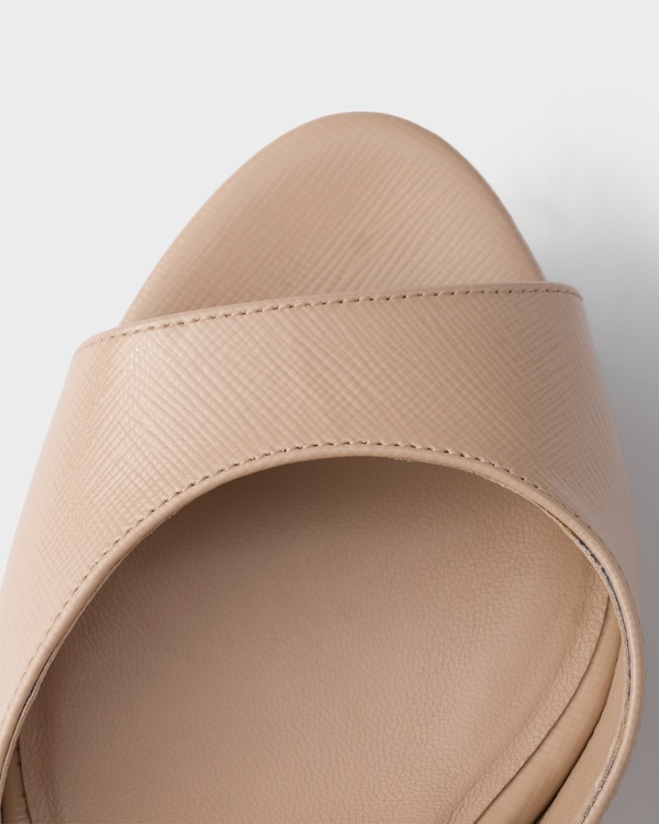 Patent Saffiano leather platform sandals - Powder Pink Patent Saffiano leather platform sandals - Powder Pink