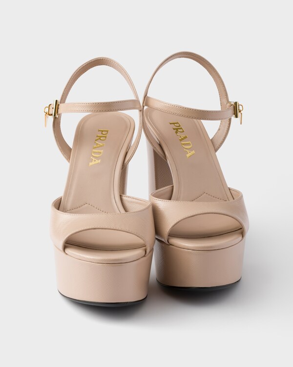 Patent Saffiano leather platform sandals - Powder Pink Patent Saffiano leather platform sandals - Powder Pink