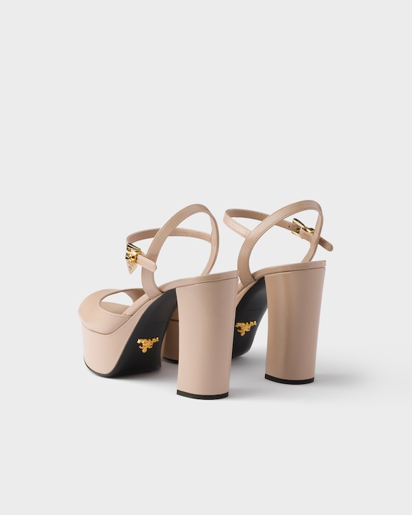 Patent Saffiano leather platform sandals - Powder Pink Patent Saffiano leather platform sandals - Powder Pink