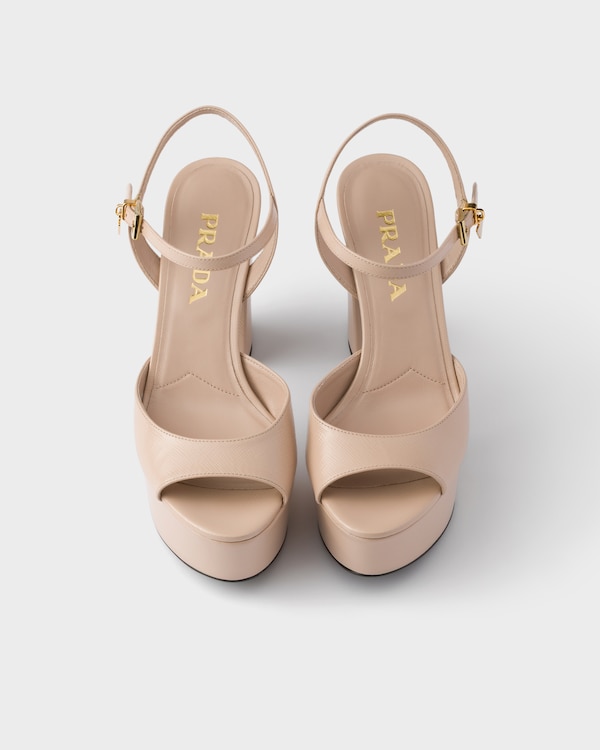 Patent Saffiano leather platform sandals - Powder Pink Patent Saffiano leather platform sandals - Powder Pink