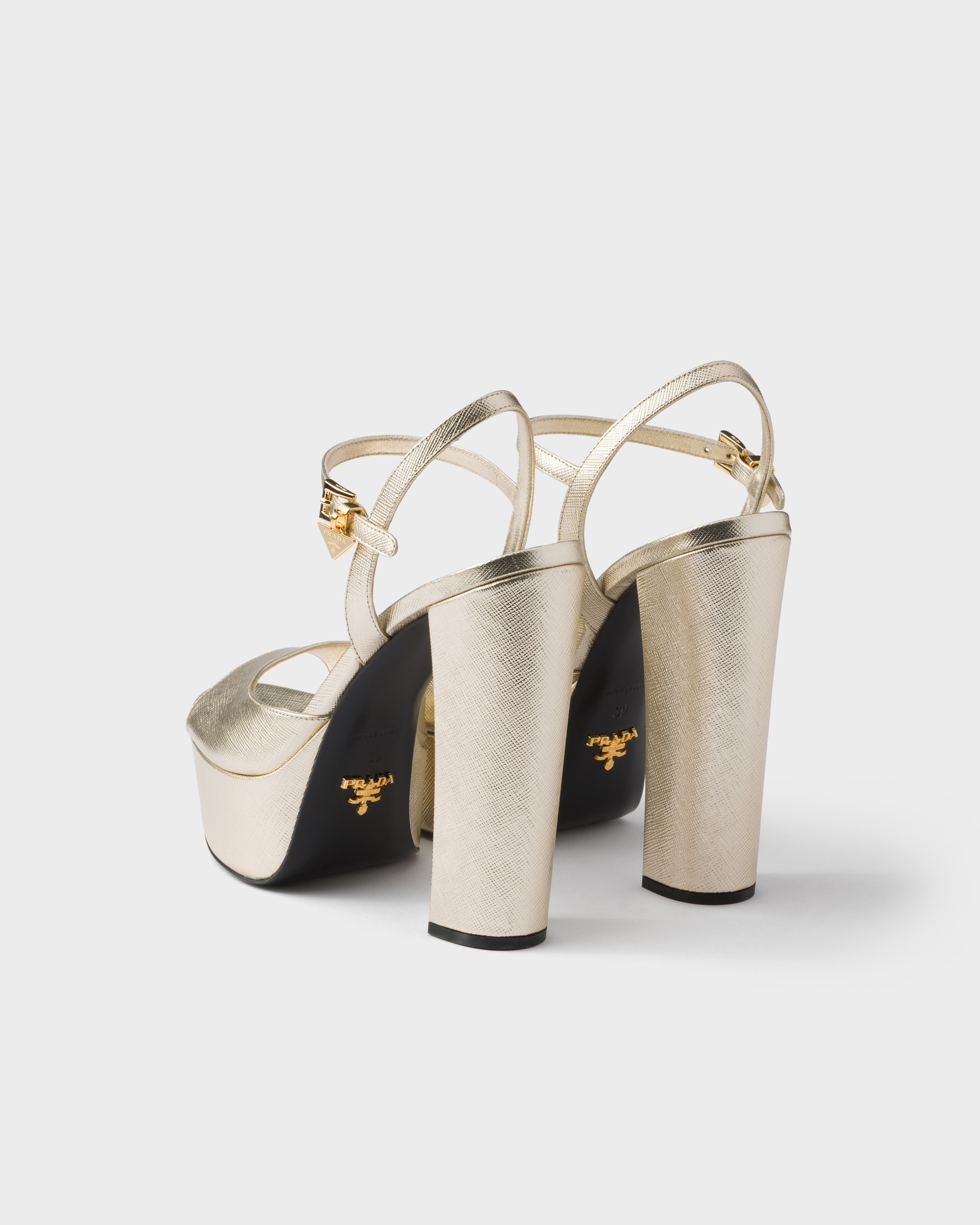 Pyrite Patent Saffiano Leather Platform Sandals | PRADA - United