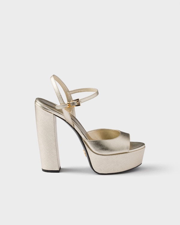 Patent Saffiano leather platform sandals - Pyrite Patent Saffiano leather platform sandals - Pyrite