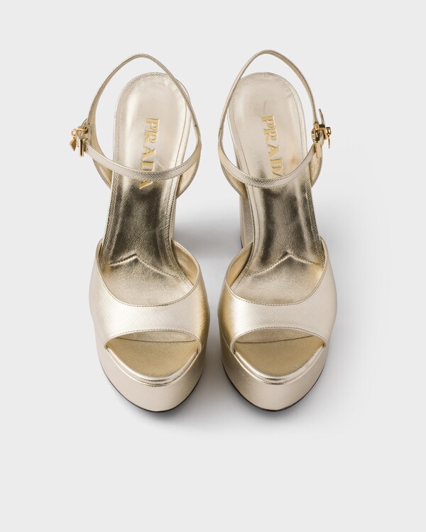 Patent Saffiano leather platform sandals - Pyrite Patent Saffiano leather platform sandals - Pyrite