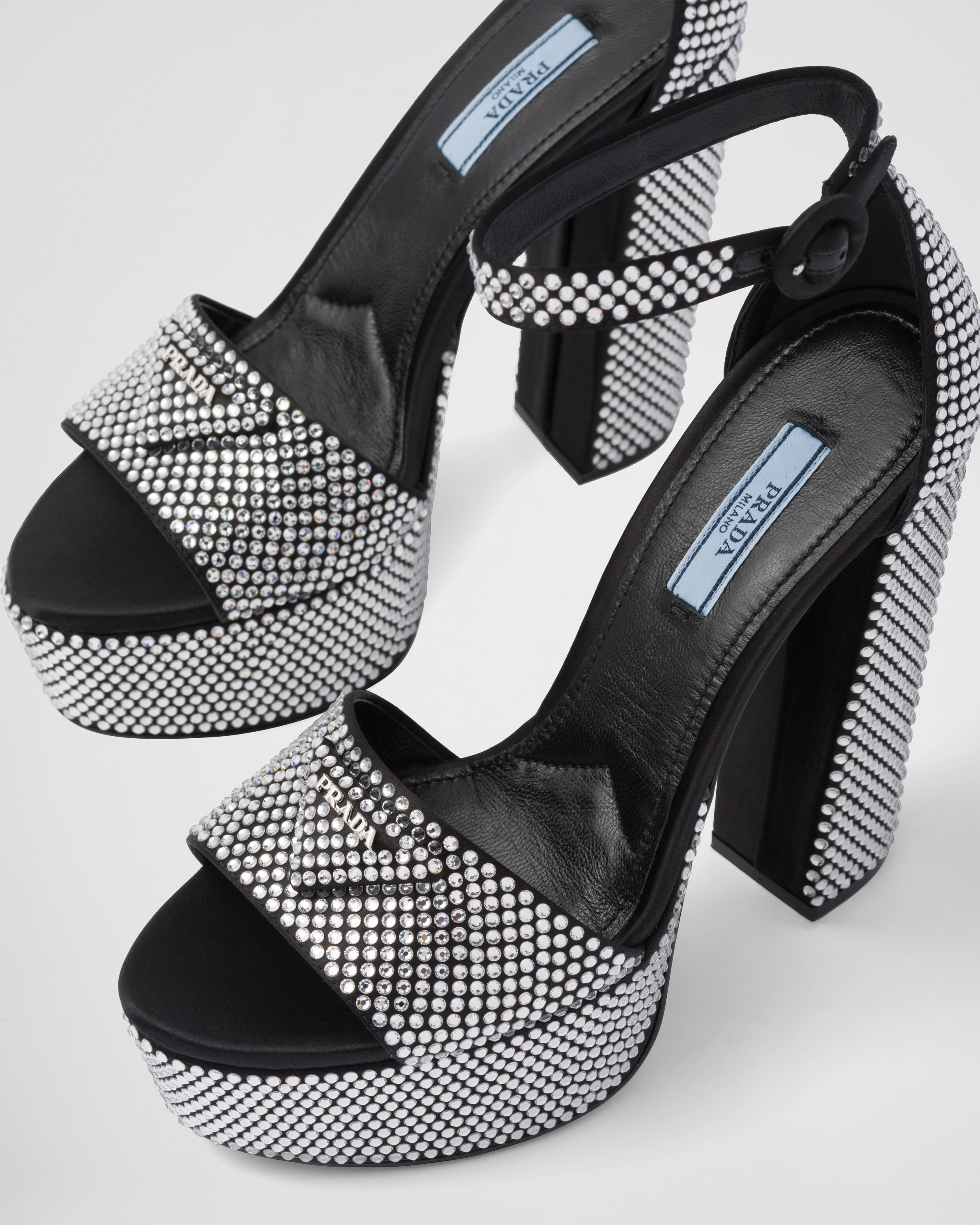 Crystal Satin platform sandals with crystals | Prada