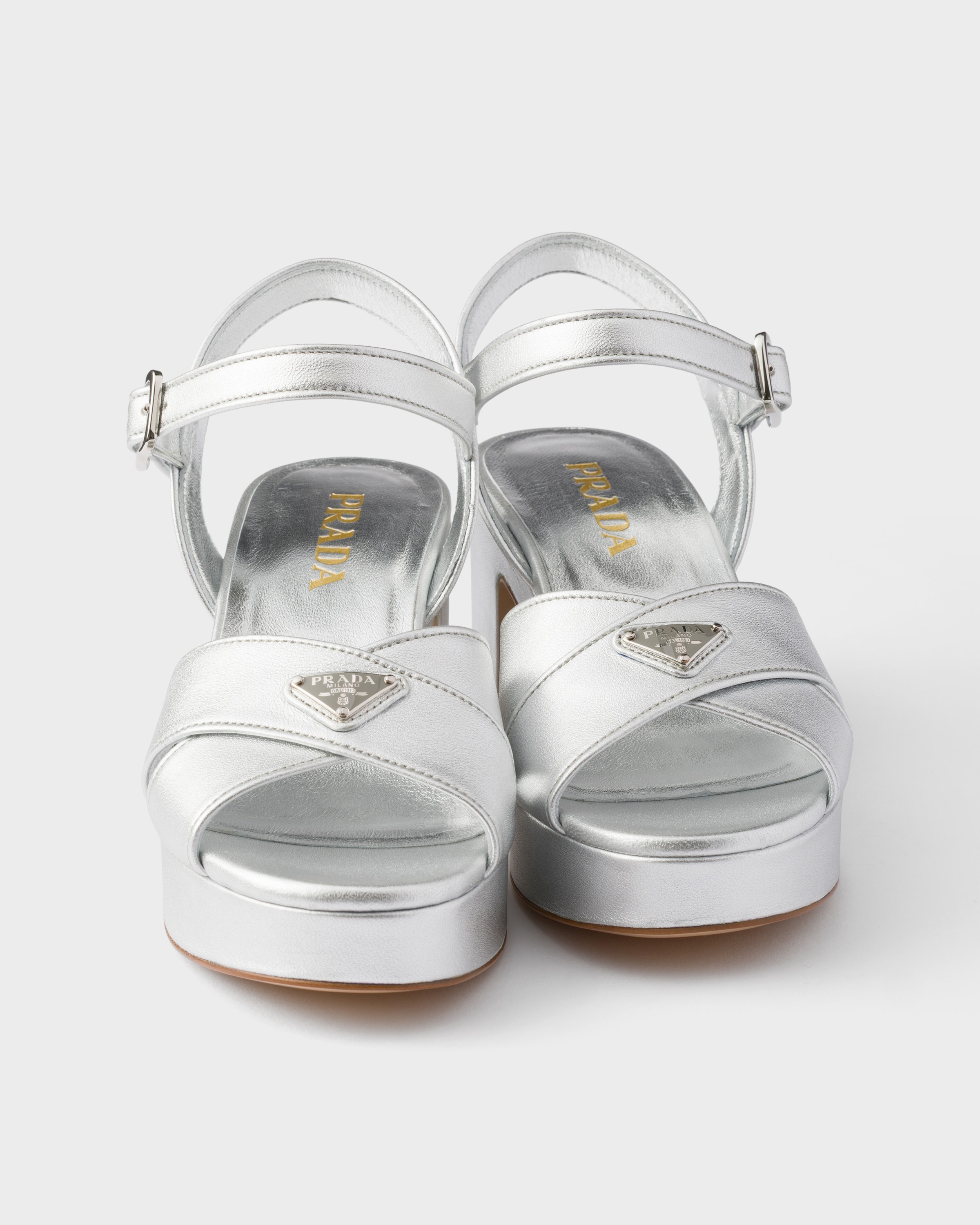 Silver Nappa Leather Platform Sandals | PRADA