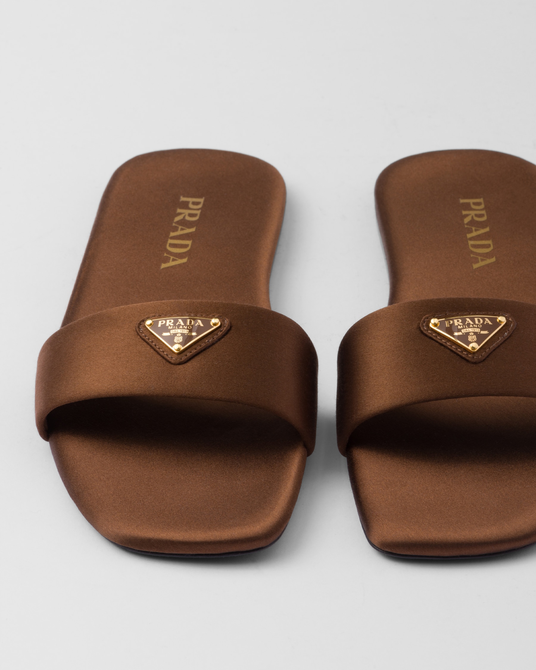 Tobacco Satin Slides PRADA