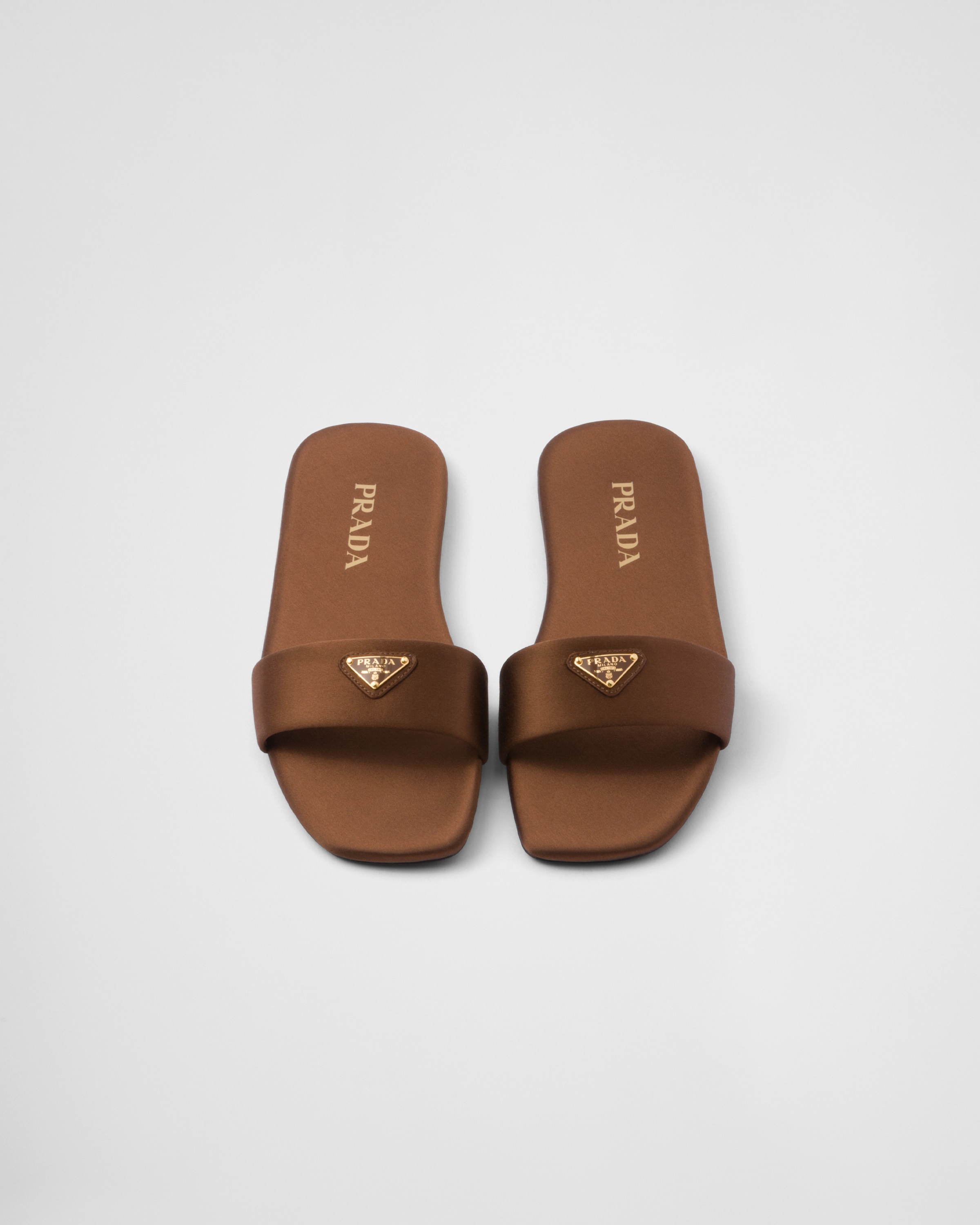 Tobacco Satin Slides PRADA