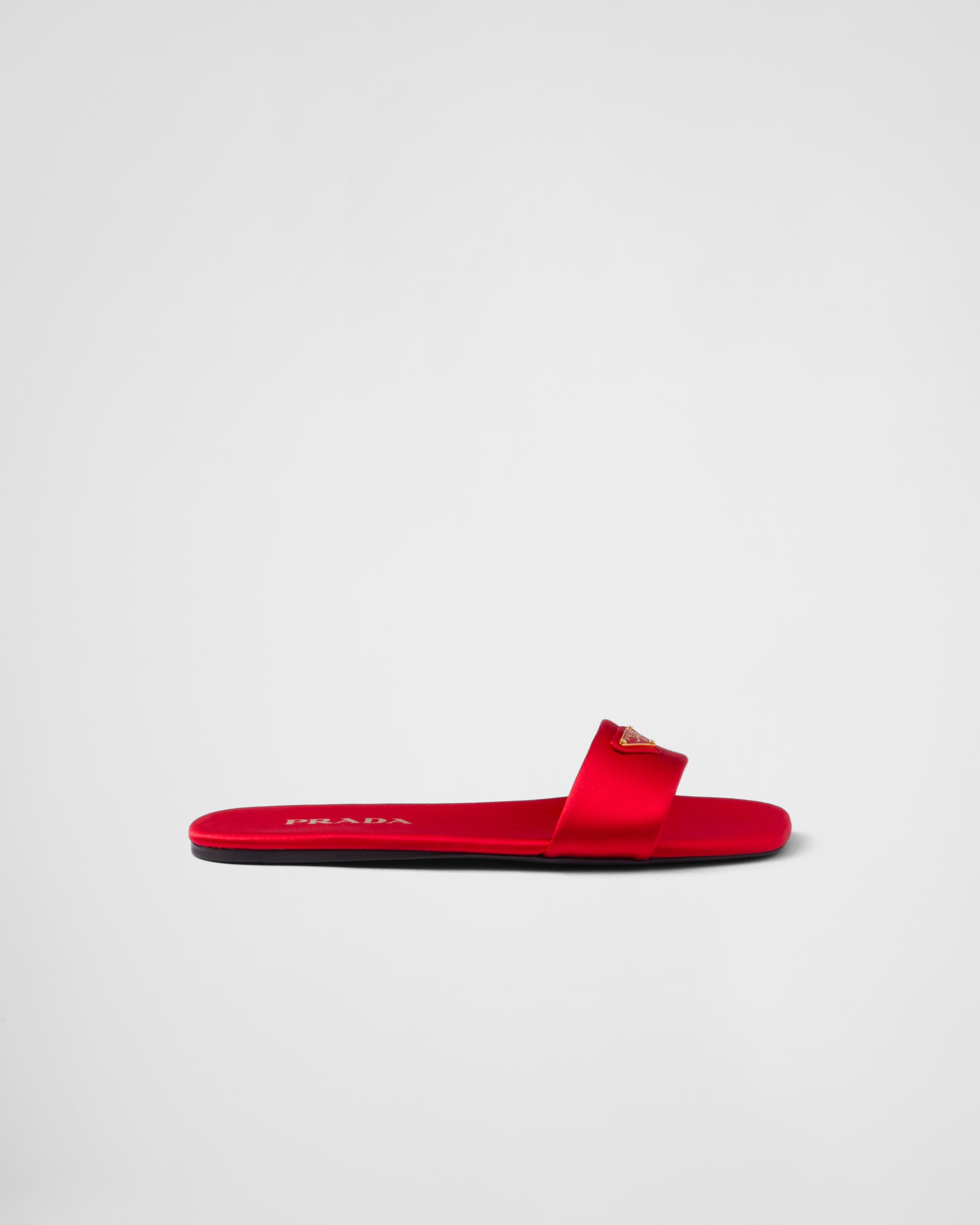 Shop Prada Satin Slides In Fiery Red