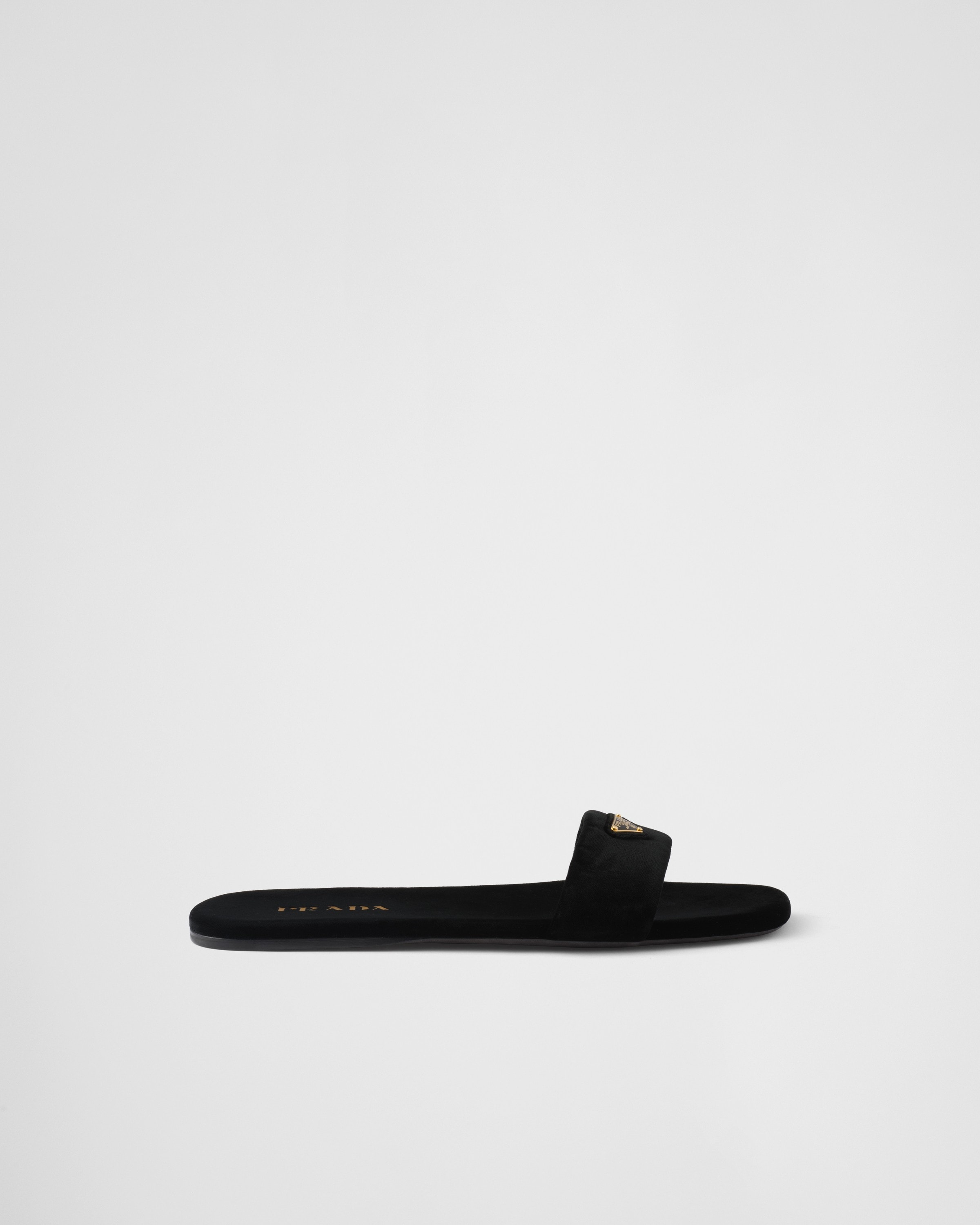 Black Flat Velvet Slides | PRADA
