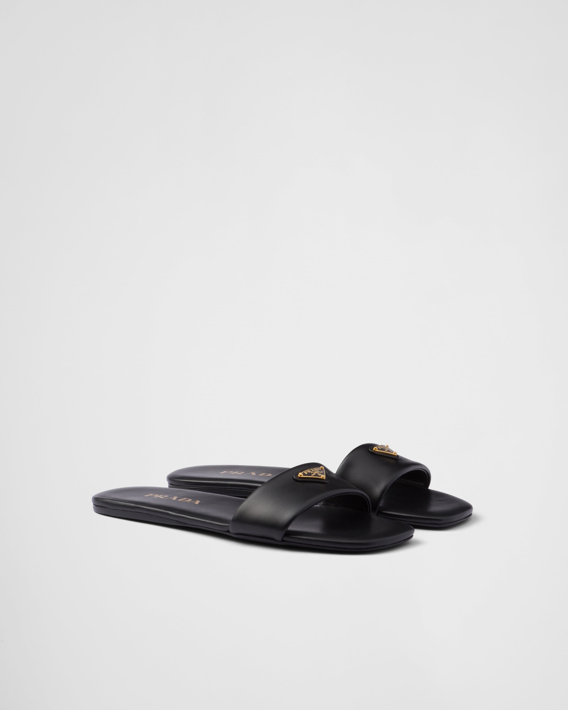 Prada Leather Slides In Black