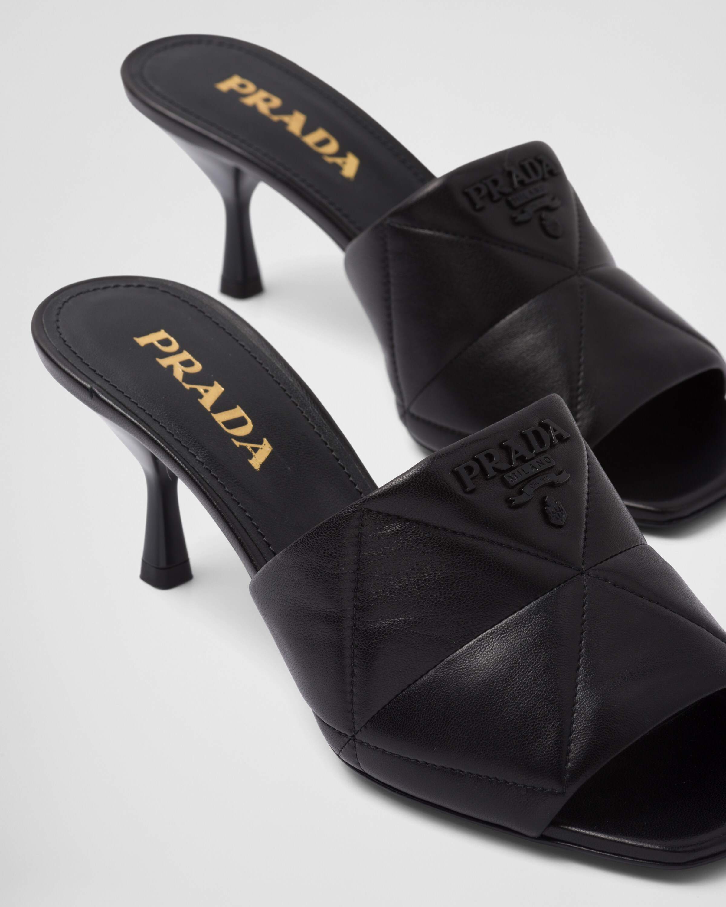 Black Quilted nappa leather heeled sandals | Prada