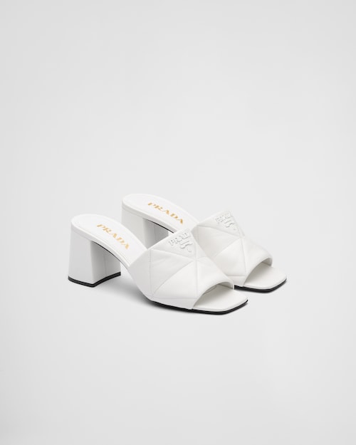 White Quilted nappa leather heeled sandals | Prada