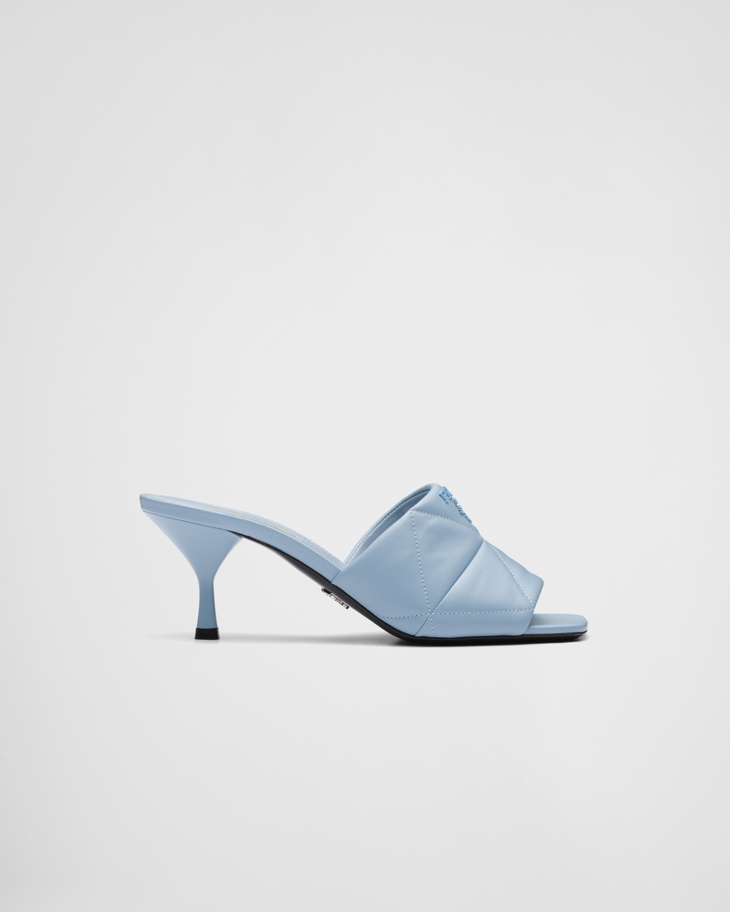 Light Blue Quilted nappa leather heeled sandals | Prada